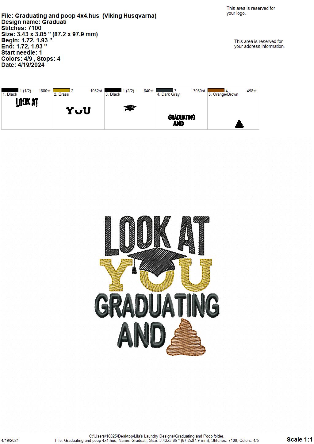 Graduation and Poop - 4 Sizes - Digital Embroidery Design