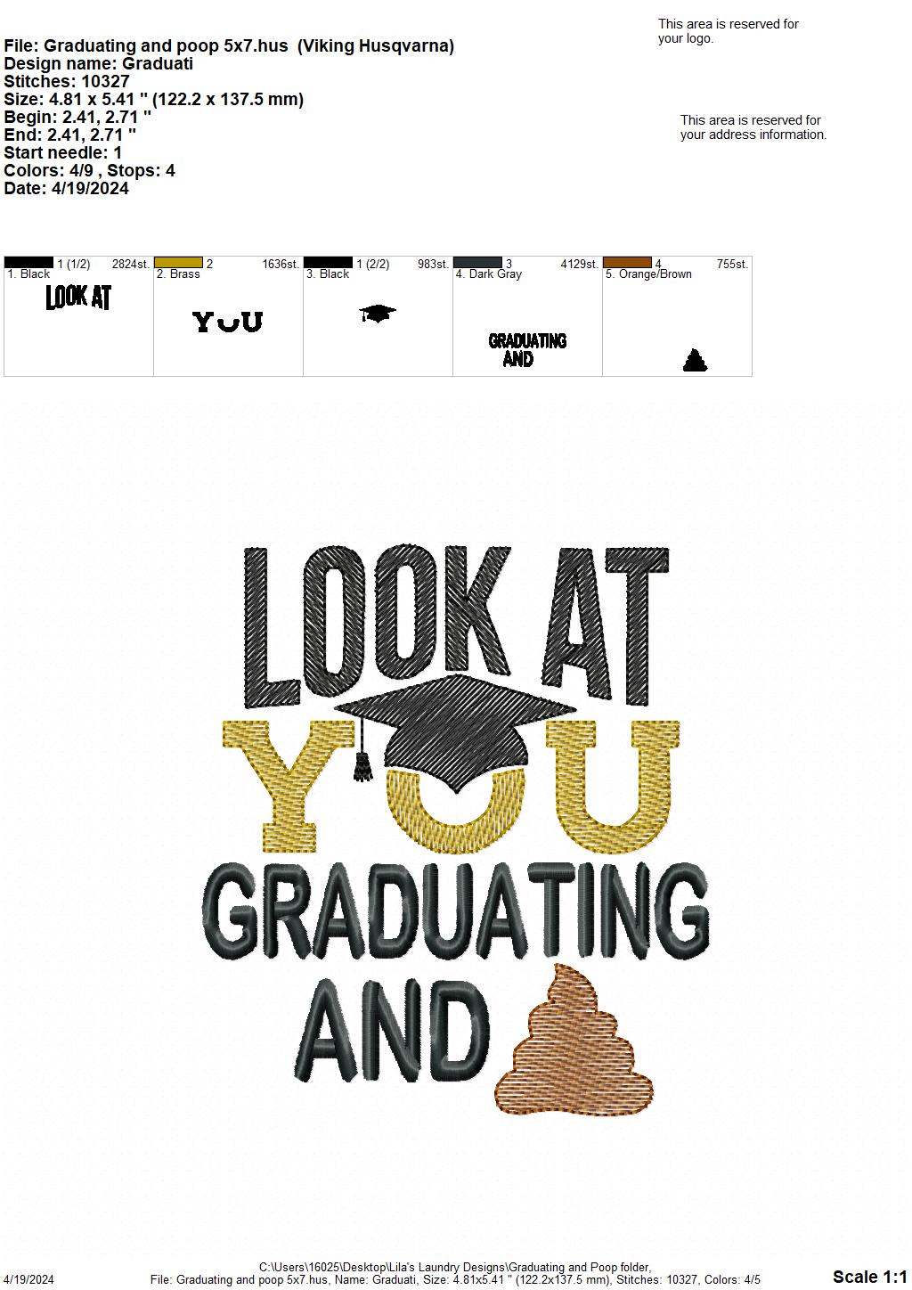 Graduation and Poop - 4 Sizes - Digital Embroidery Design
