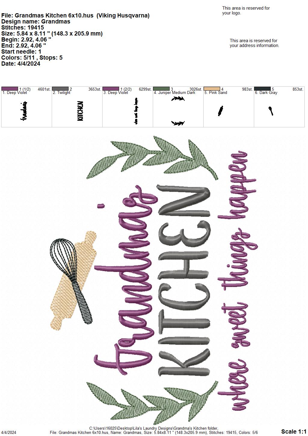 Grandma's Kitchen - 3 Sizes - Digital Embroidery Design