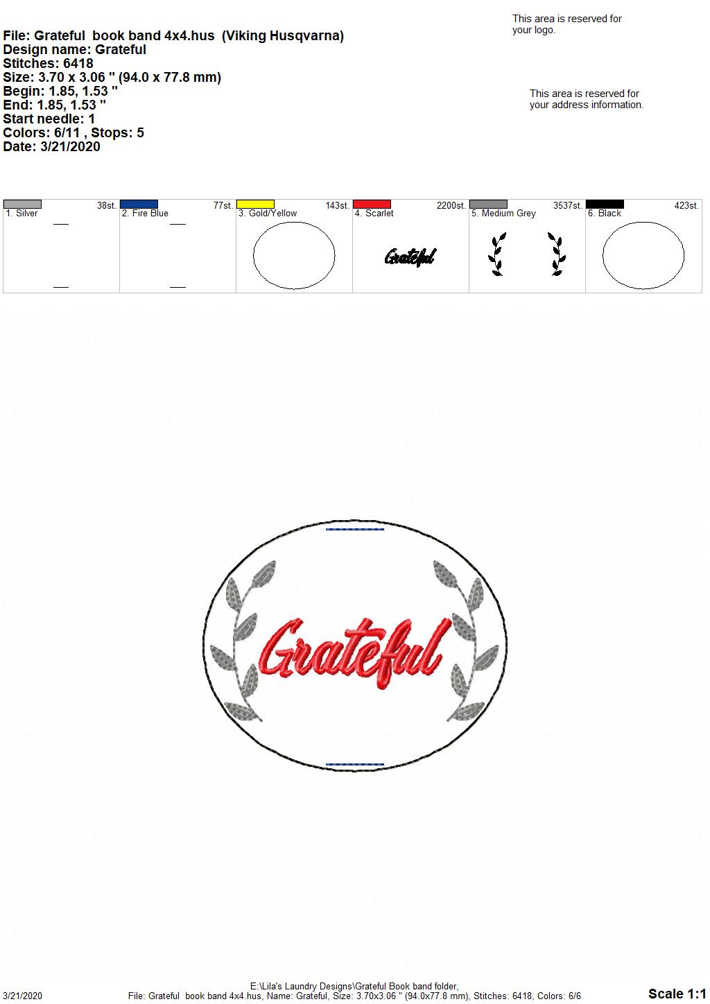 Grateful Book Band - Digital Embroidery Design