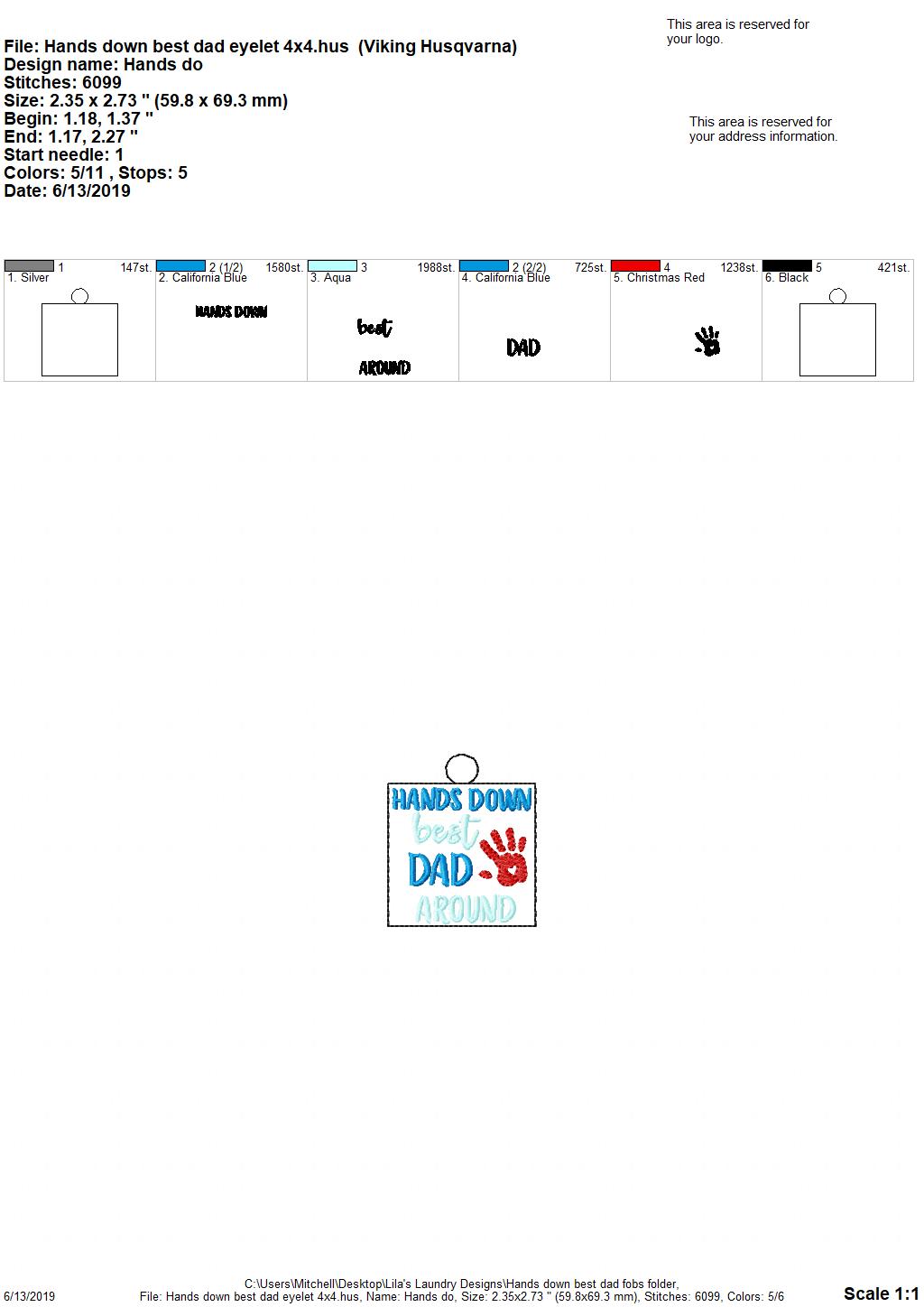 Hands Down Best Dad Fobs - DIGITAL Embroidery DESIGN