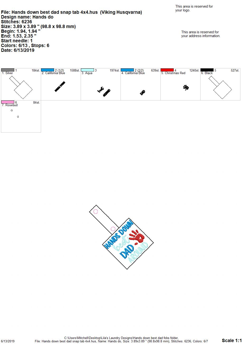 Hands Down Best Dad Fobs - DIGITAL Embroidery DESIGN