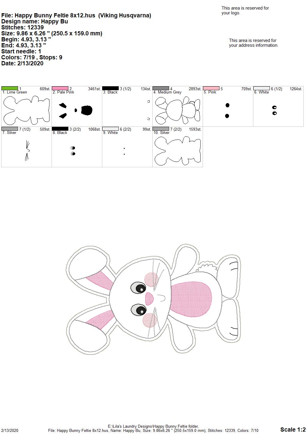 Happy Bunny Felties - 5 sizes - Digital Embroidery Design