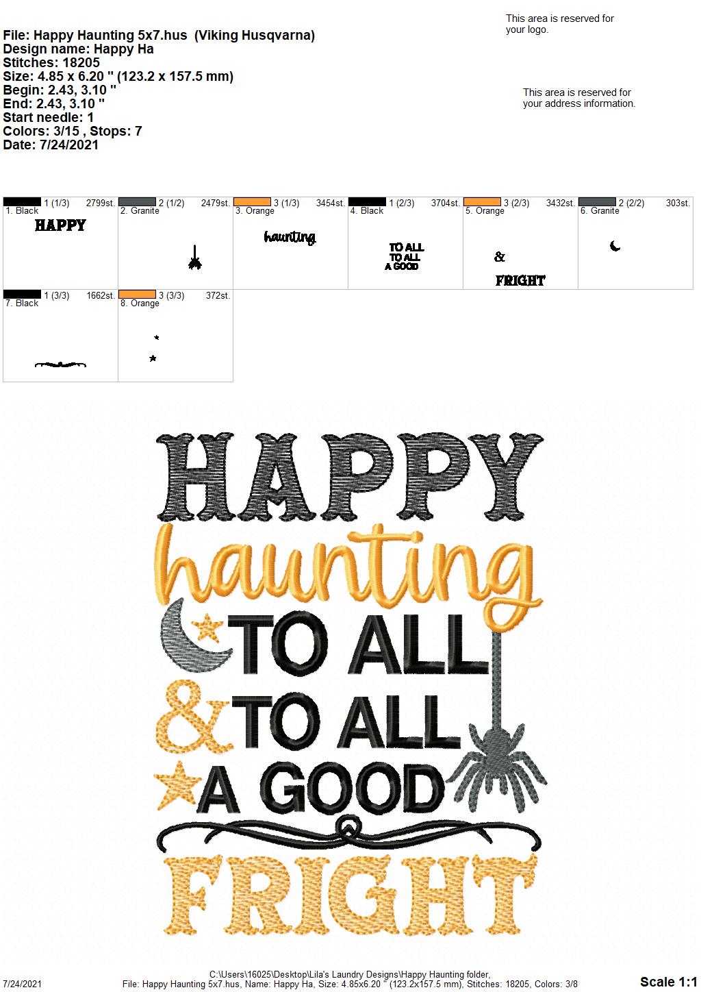 Happy Haunting - 3 sizes- Digital Embroidery Design