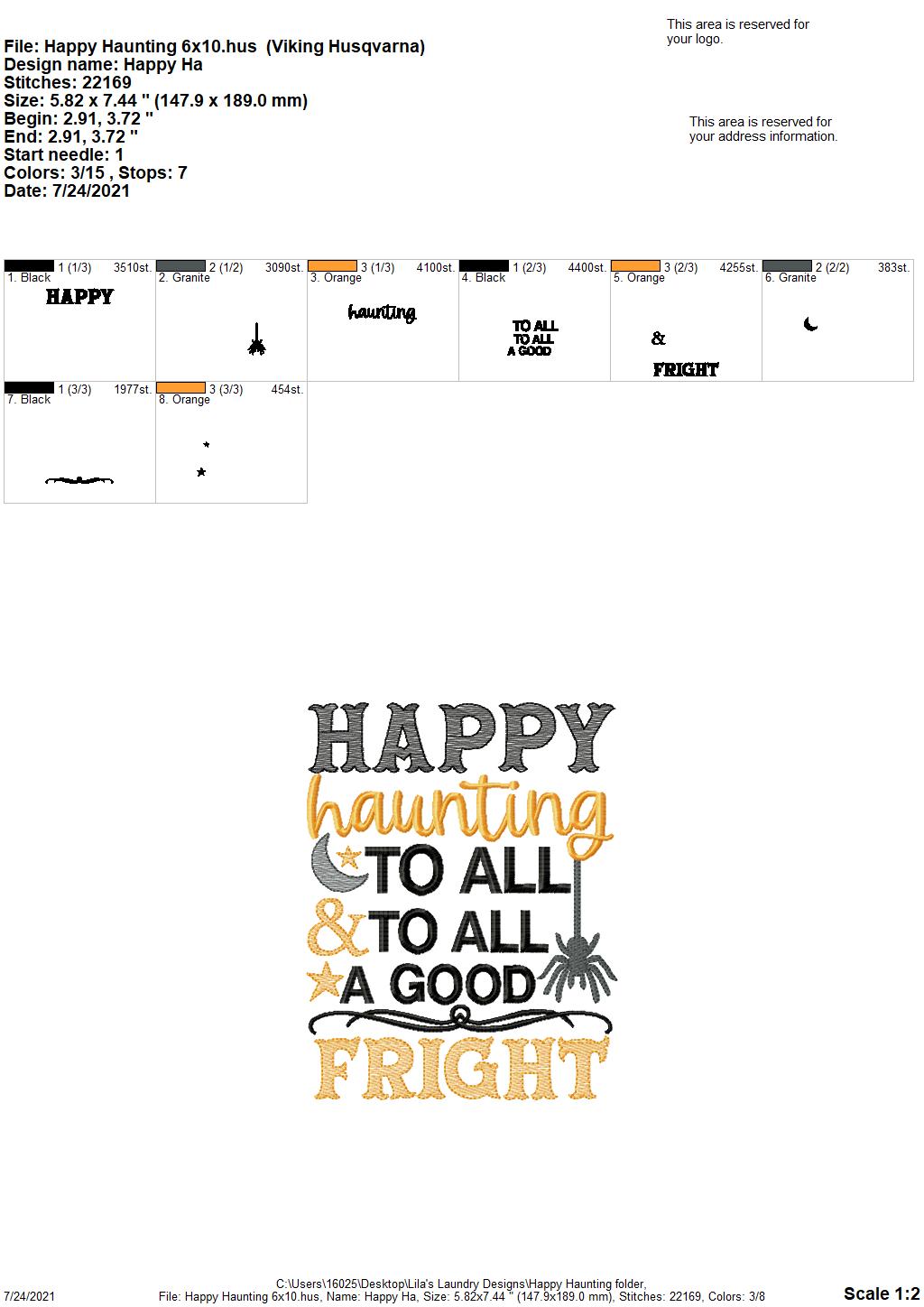 Happy Haunting - 3 sizes- Digital Embroidery Design