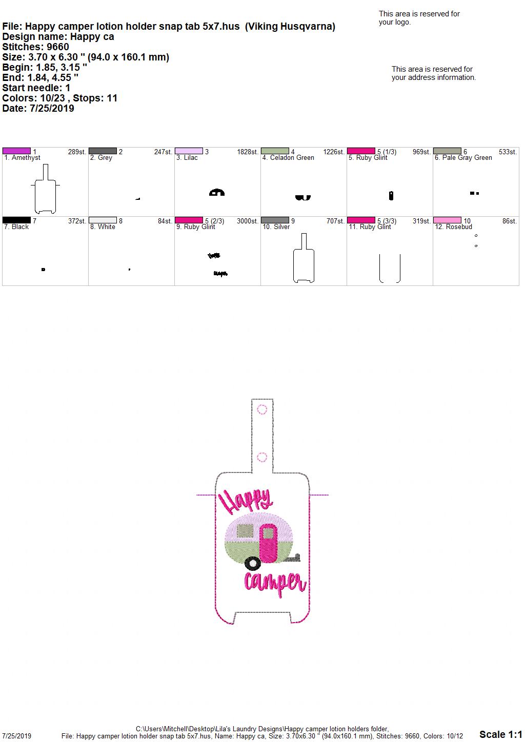 Happy Camper Lotion Holders 5x7 included- DIGITAL Embroidery DESIGN