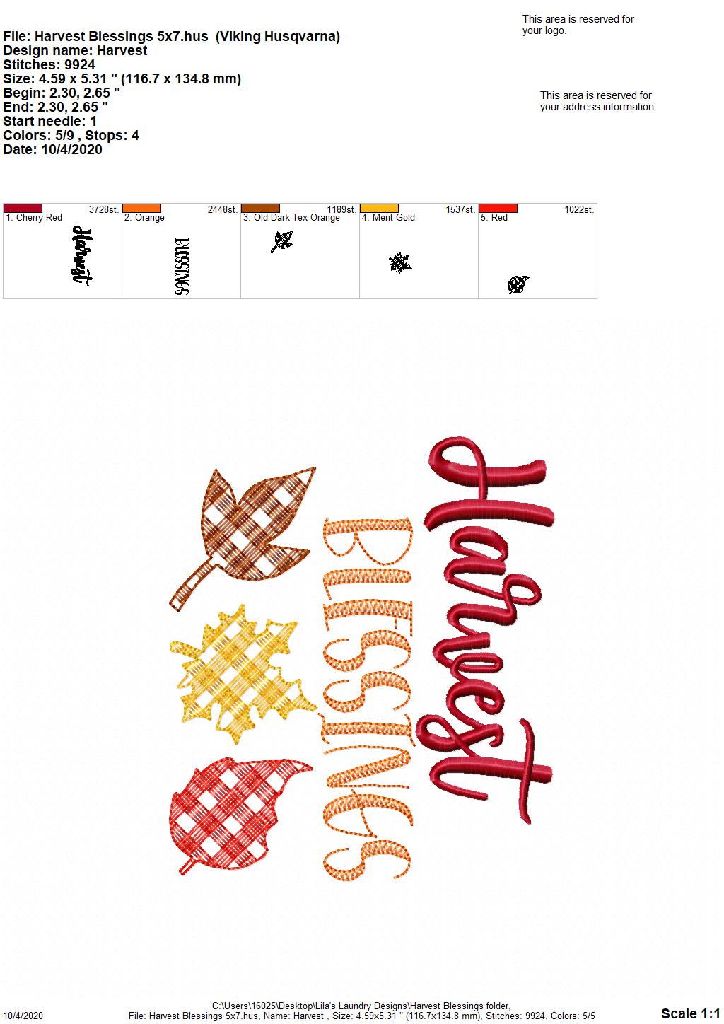 Harvest Blessings - 2 Sizes - Digital Embroidery Design