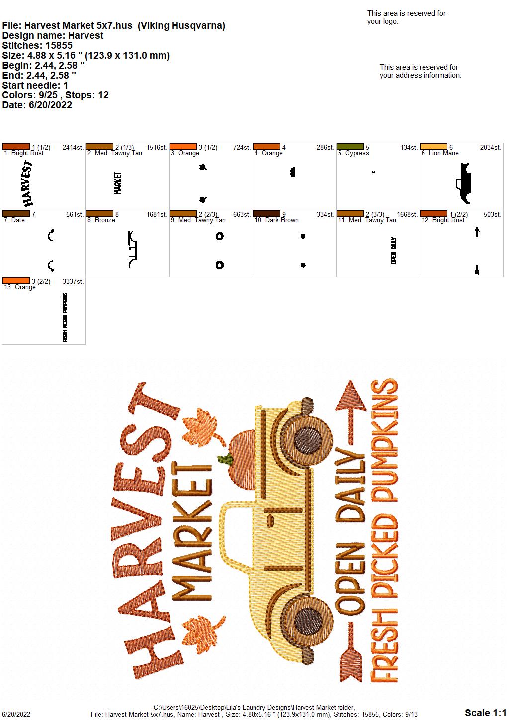Harvest Market - 3 sizes- Digital Embroidery Design