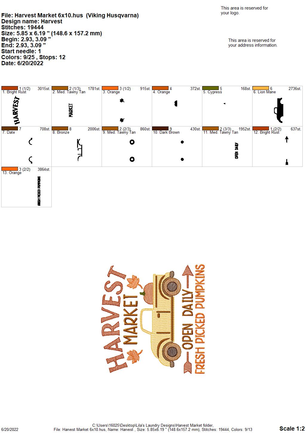 Harvest Market - 3 sizes- Digital Embroidery Design