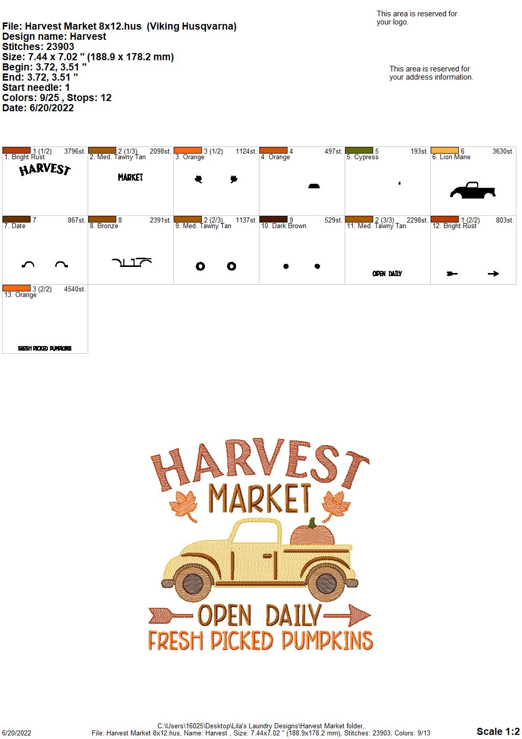 Harvest Market - 3 sizes- Digital Embroidery Design