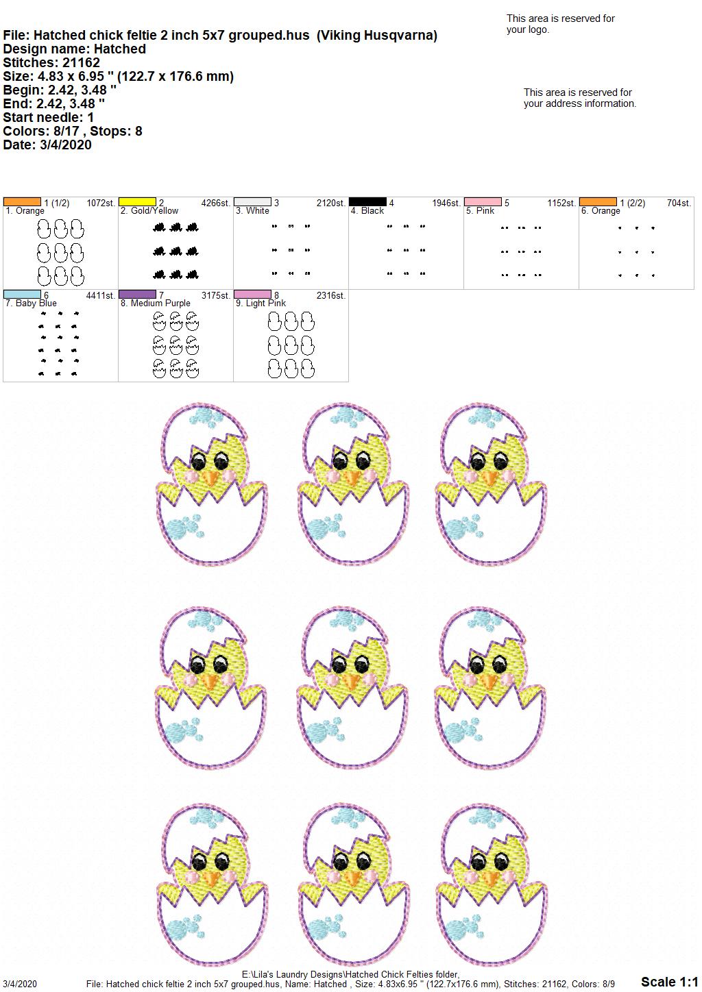 Hatched Chick Felties - 4 sizes - 4x4 and 5x7 Grouped- Digital Embroidery Design