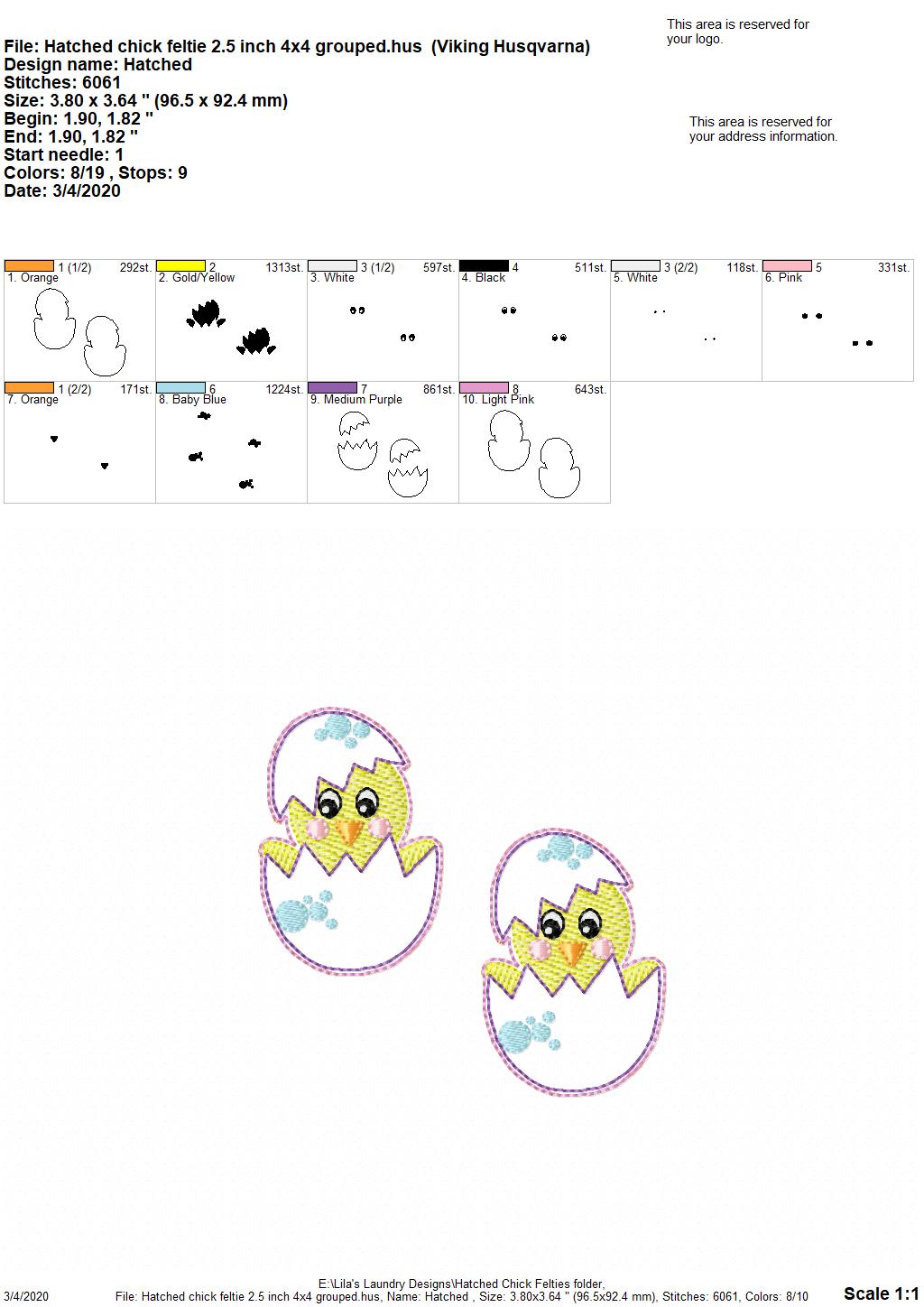 Hatched Chick Felties - 4 sizes - 4x4 and 5x7 Grouped- Digital Embroidery Design