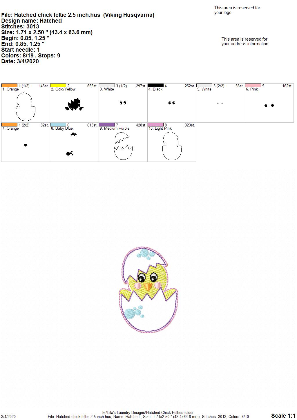 Hatched Chick Felties - 4 sizes - 4x4 and 5x7 Grouped- Digital Embroidery Design