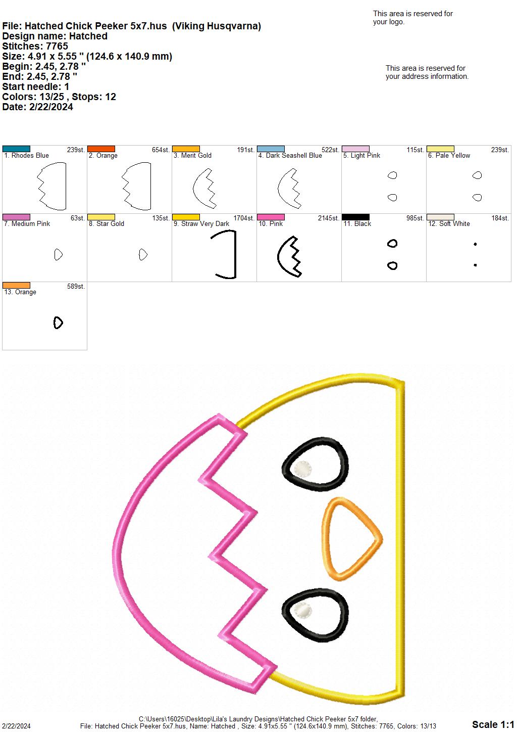 Hatched Chick Applique Peeker - 5x7 - Digital Embroidery Design