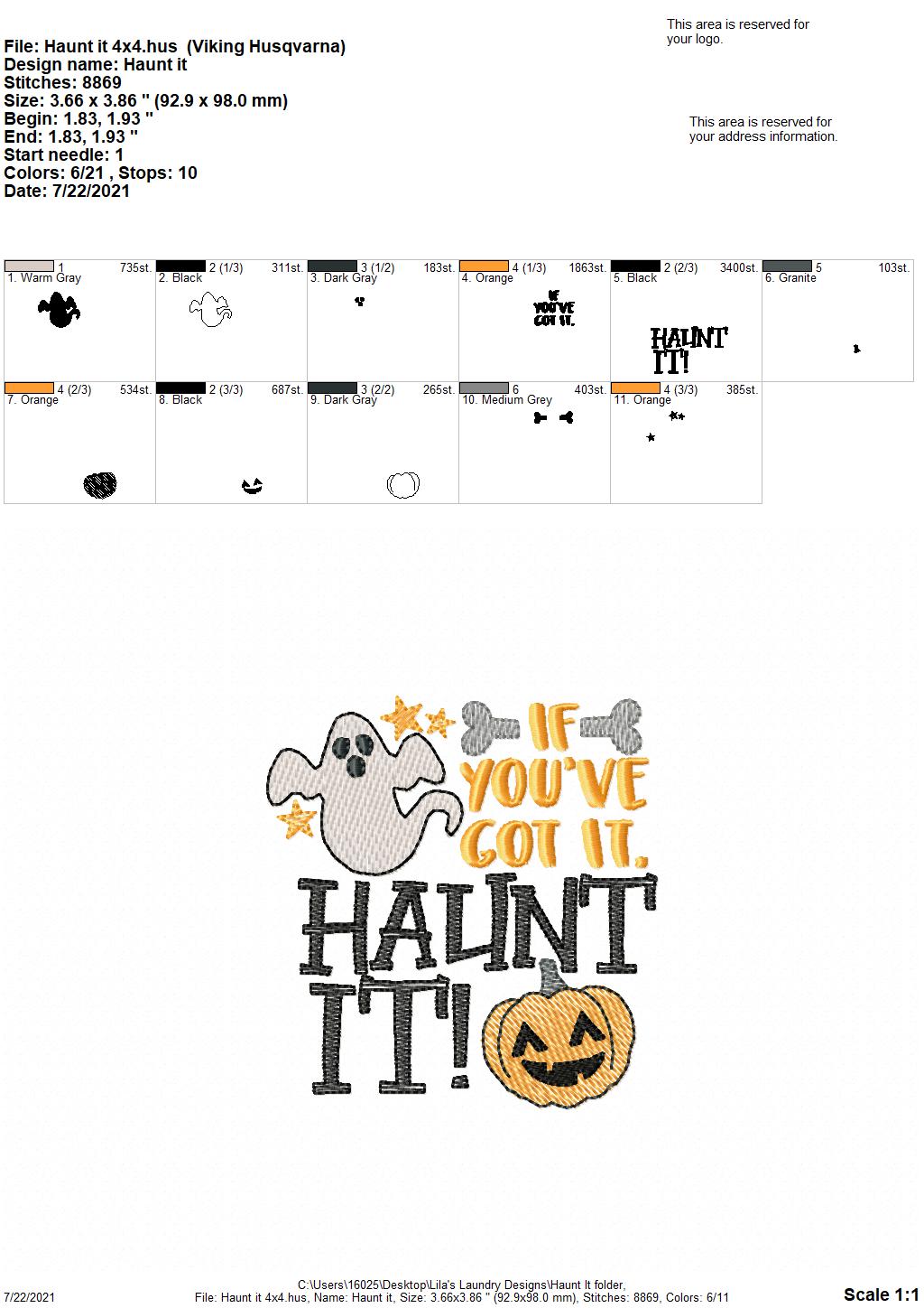Haunt It - 3 sizes- Digital Embroidery Design