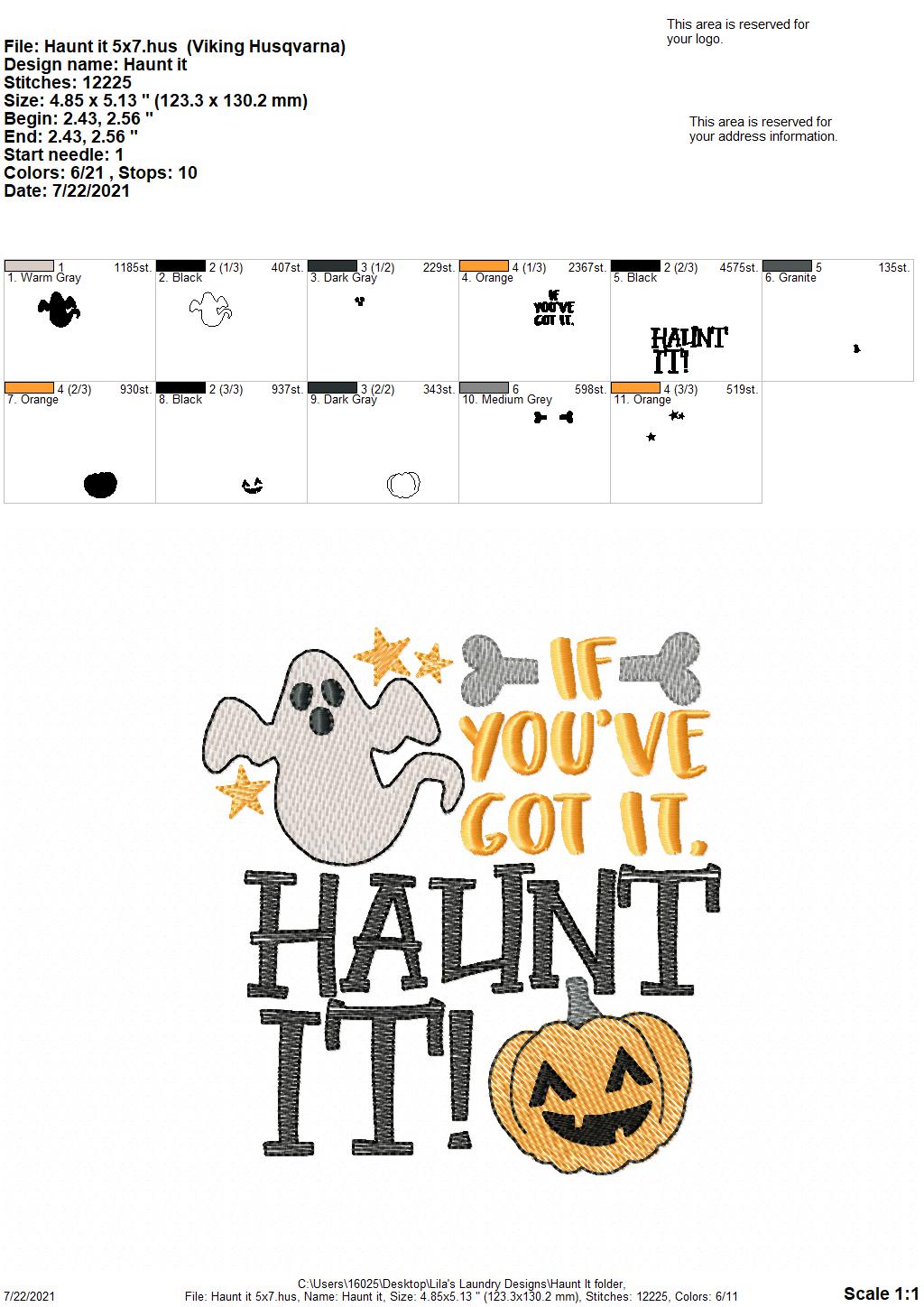 Haunt It - 3 sizes- Digital Embroidery Design