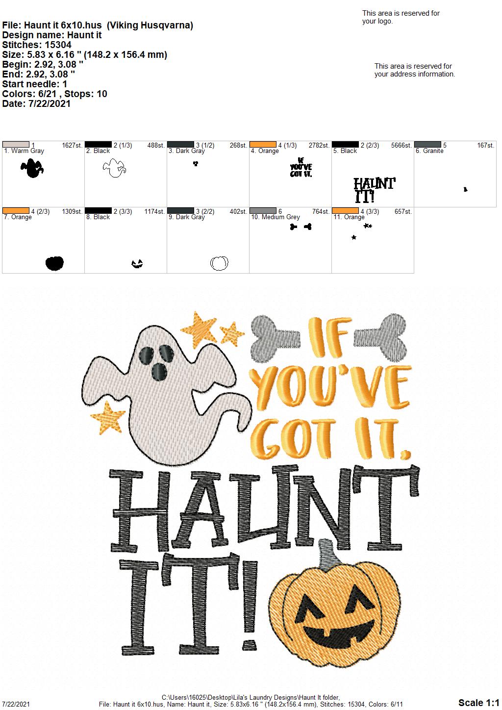 Haunt It - 3 sizes- Digital Embroidery Design