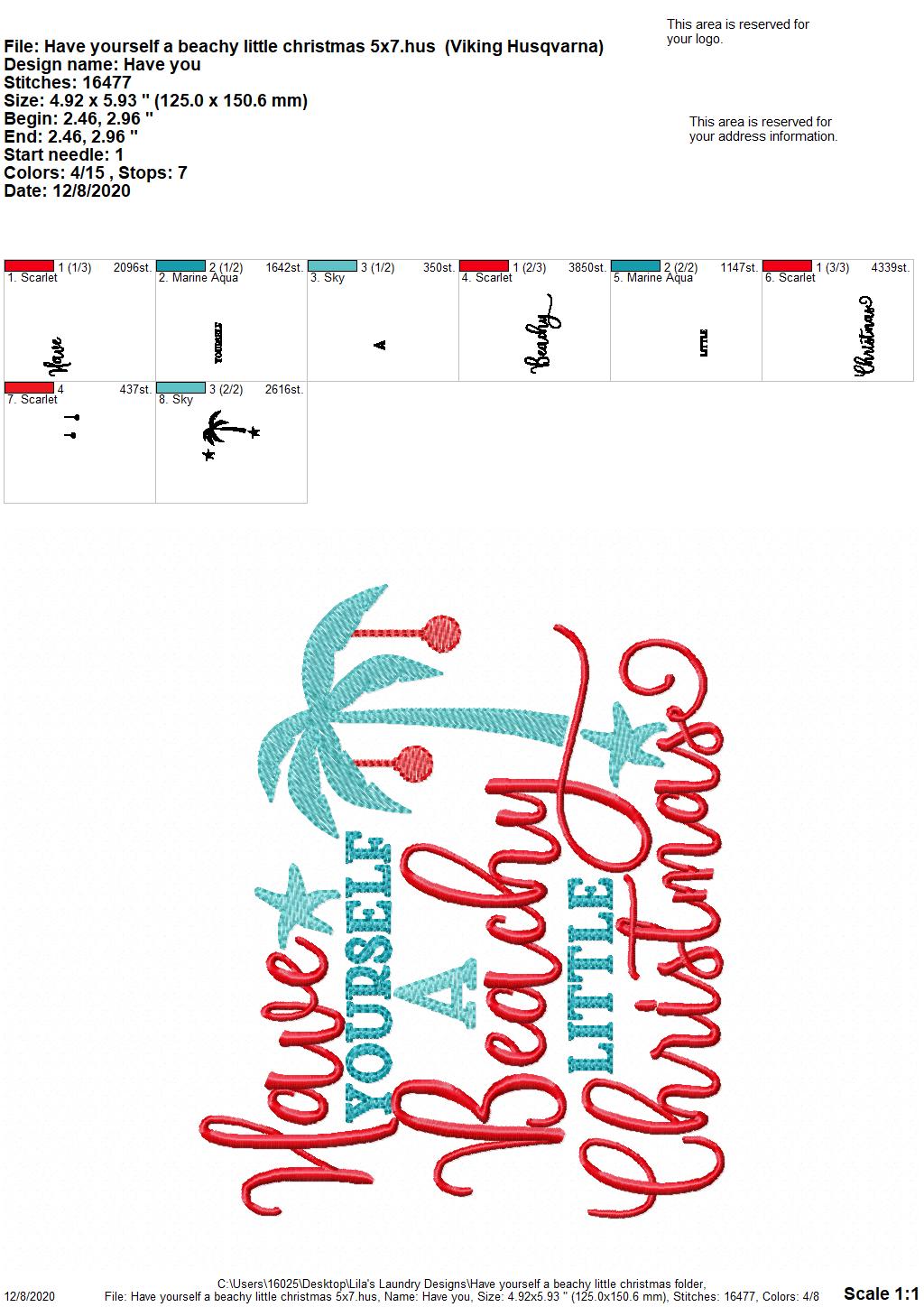 Have Yourself a Beachy Little Christmas -2 sizes - Digital Embroidery Design