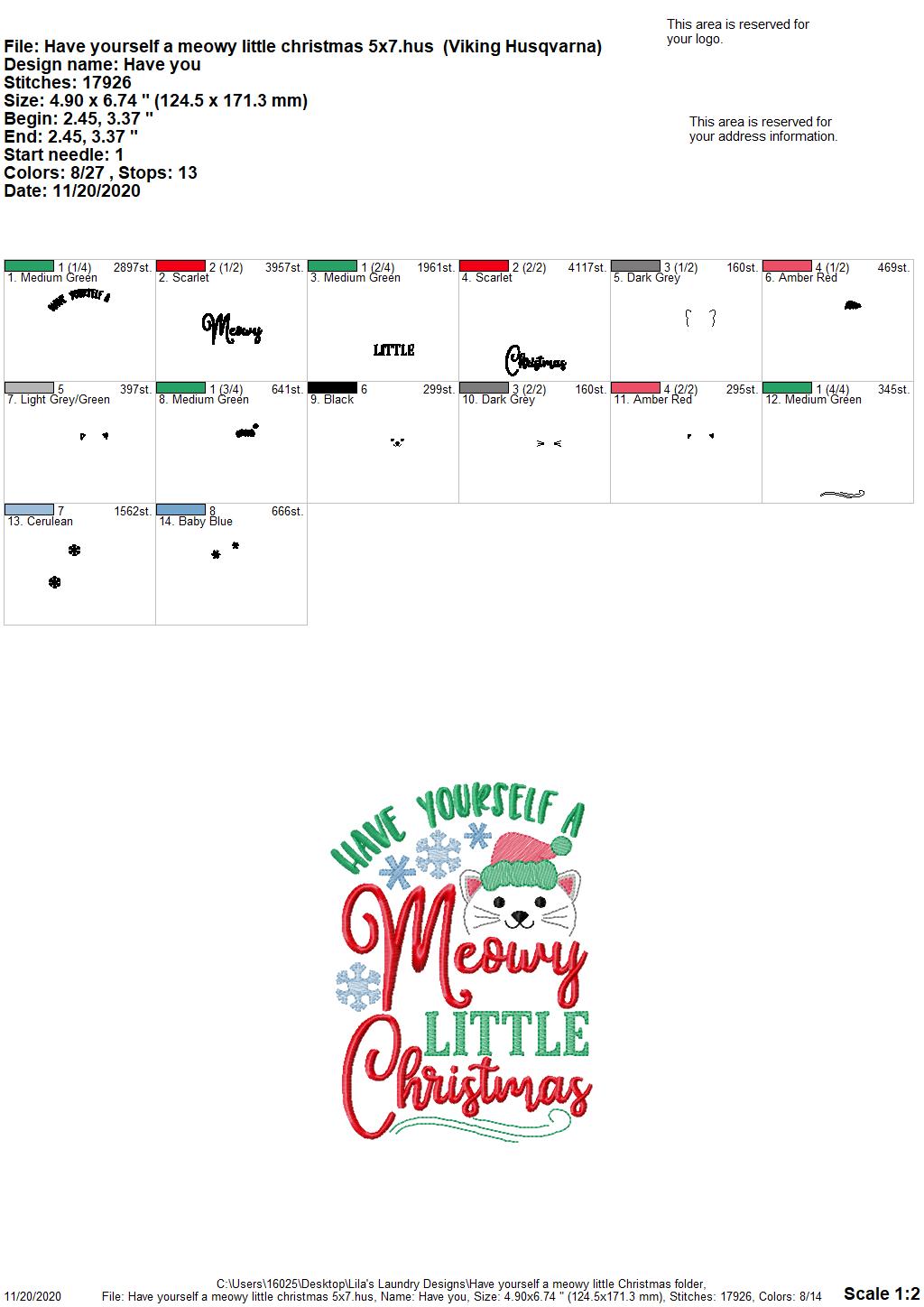 Have Yourself a Meowy Little Christmas - 2 Sizes - Digital Embroidery Design
