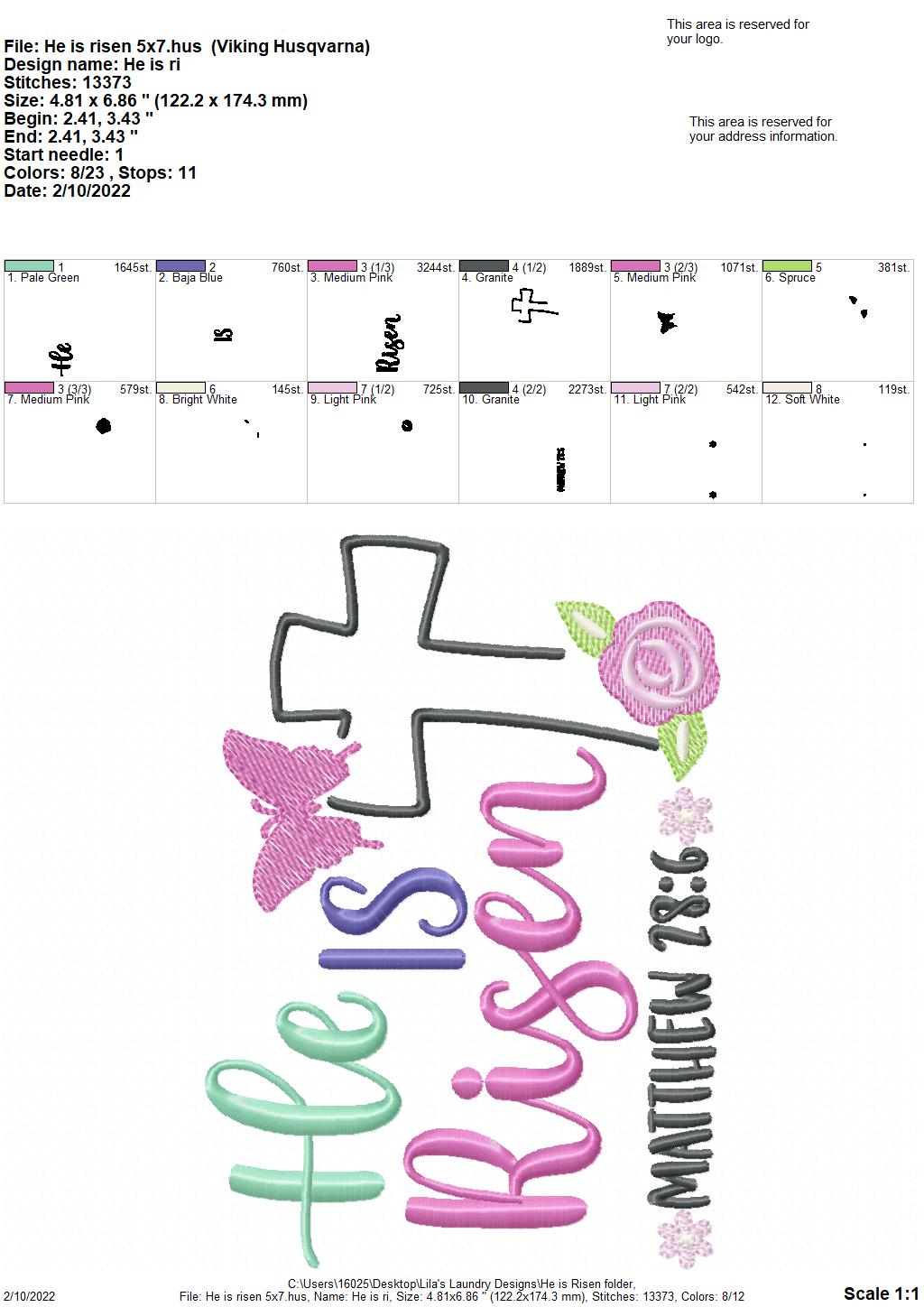 He is Risen - 3 sizes- Digital Embroidery Design