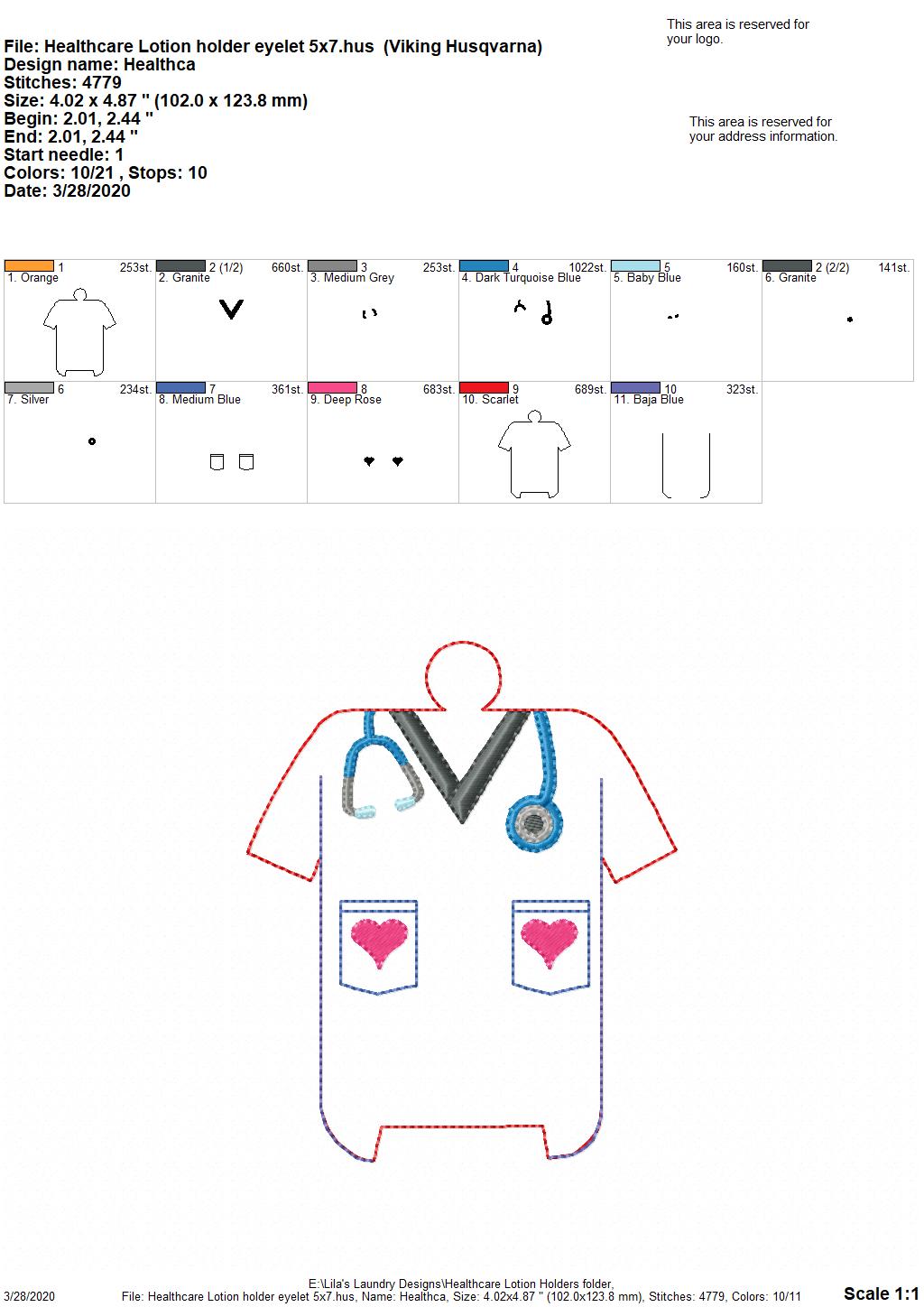 Healthcare Lotion Holders 5x7 included- DIGITAL Embroidery DESIGN