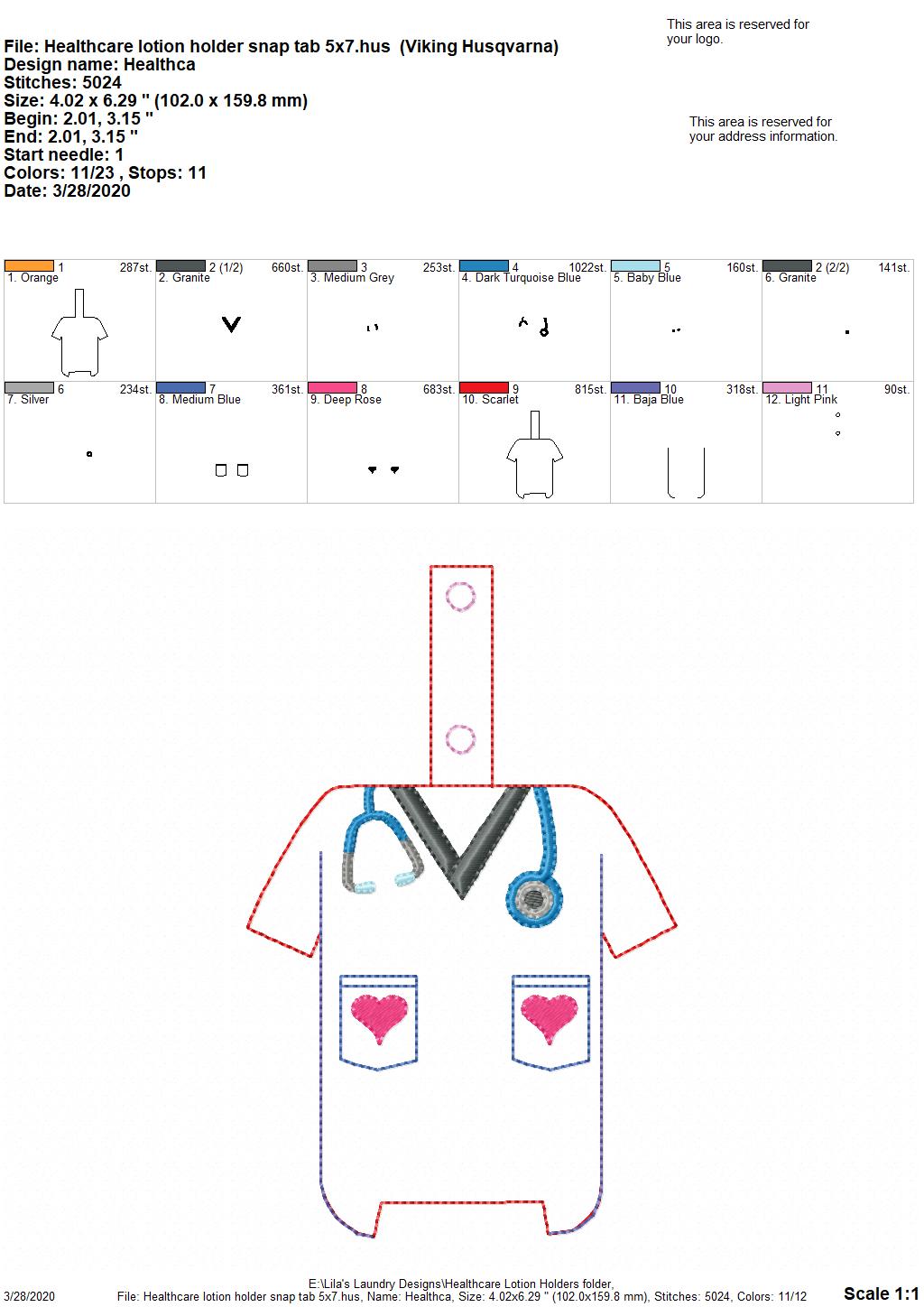 Healthcare Lotion Holders 5x7 included- DIGITAL Embroidery DESIGN