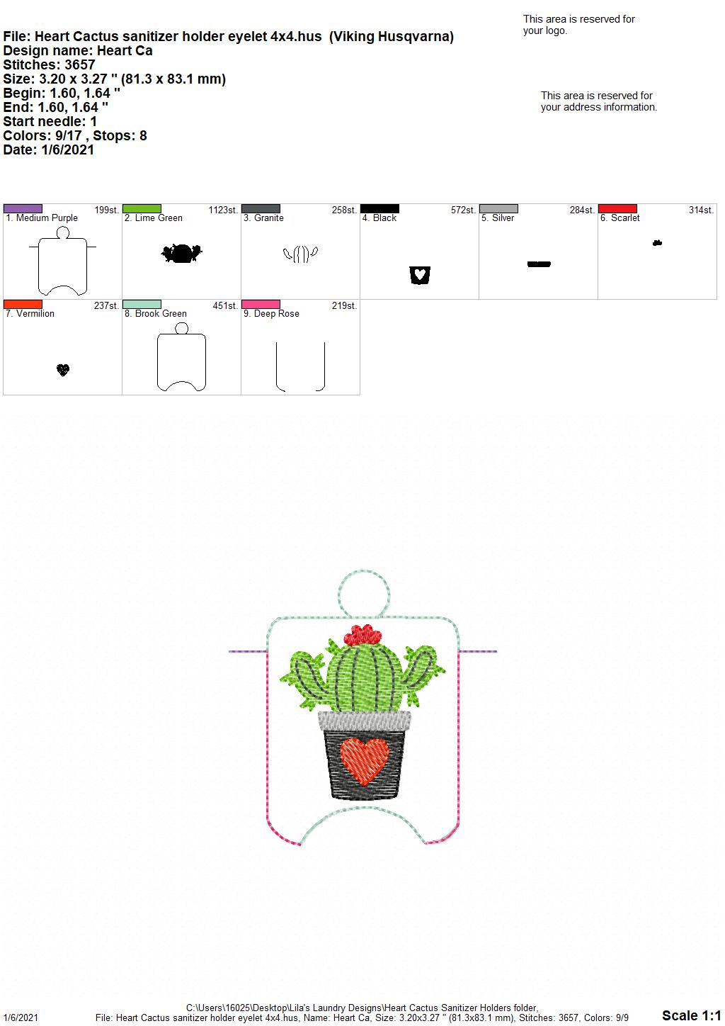 Heart Cactus Sanitizer Holders - DIGITAL Embroidery DESIGN