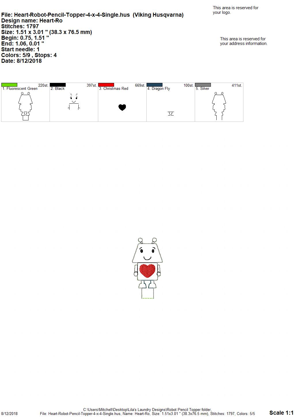 Robot Pencil Topper - Embroidery Design - DIGITAL Embroidery DESIGN
