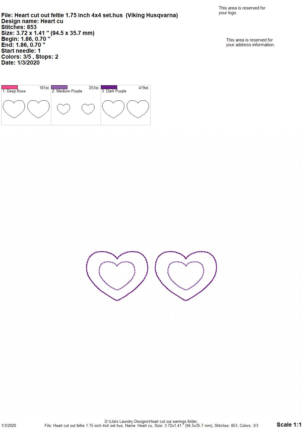 Heart Cut Out Felties - 3 sizes - Digital Embroidery Design
