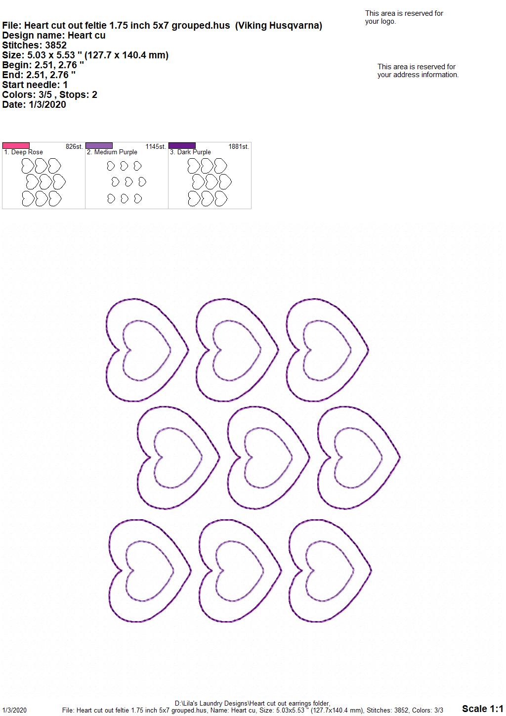 Heart Cut Out Felties - 3 sizes - Digital Embroidery Design