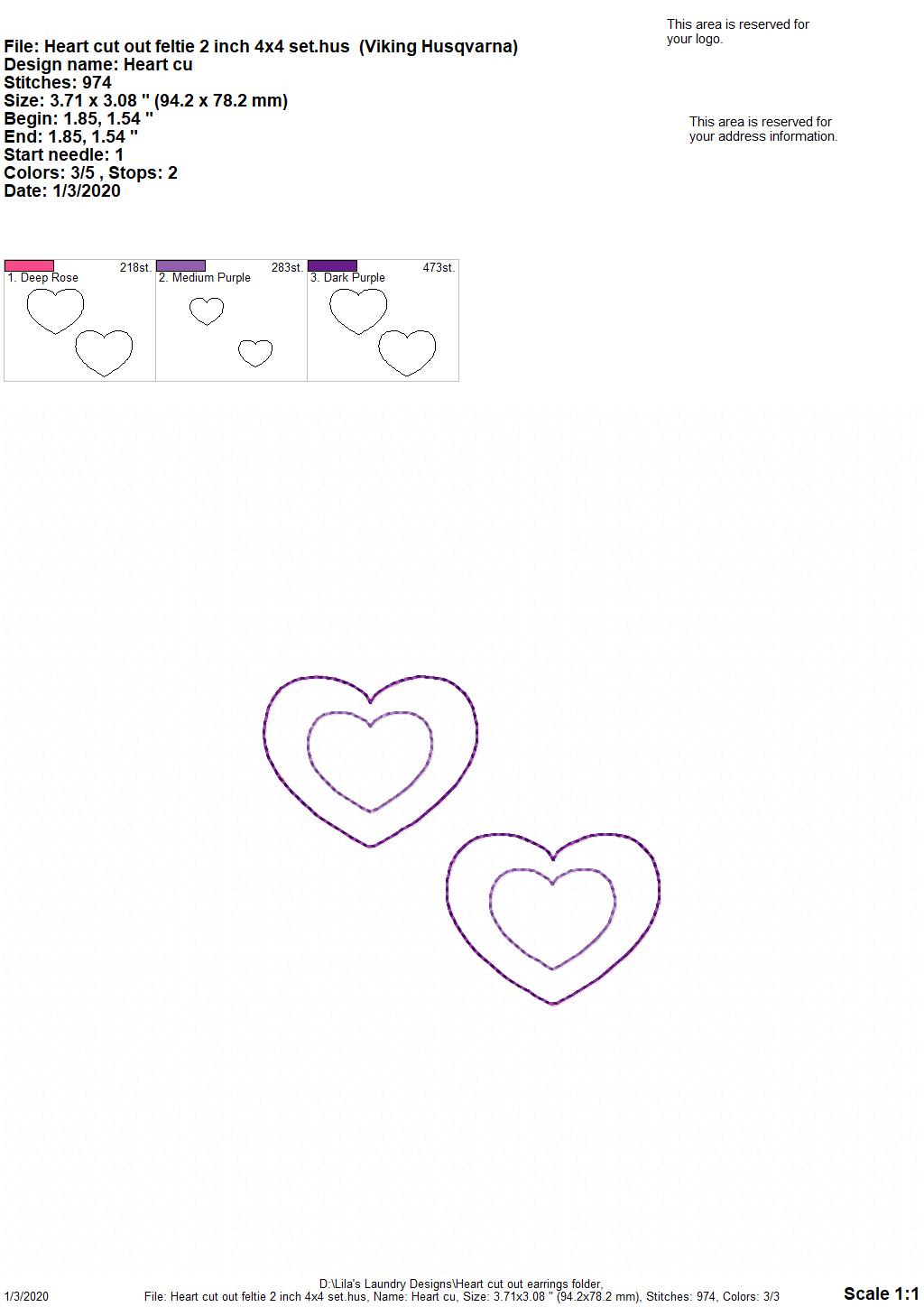 Heart Cut Out Felties - 3 sizes - Digital Embroidery Design