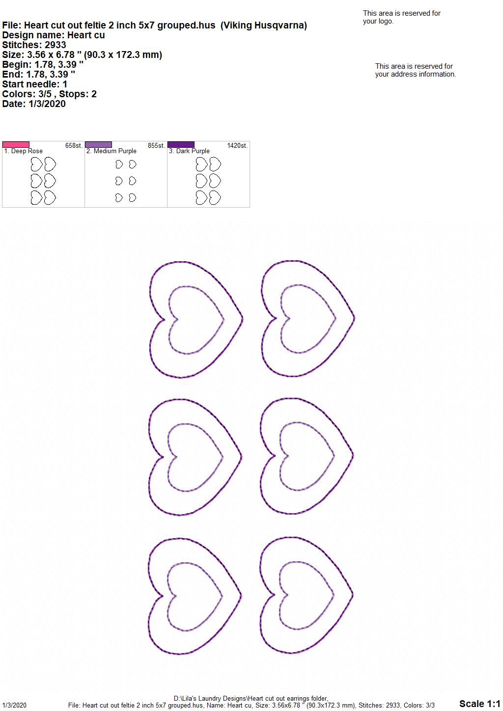 Heart Cut Out Felties - 3 sizes - Digital Embroidery Design