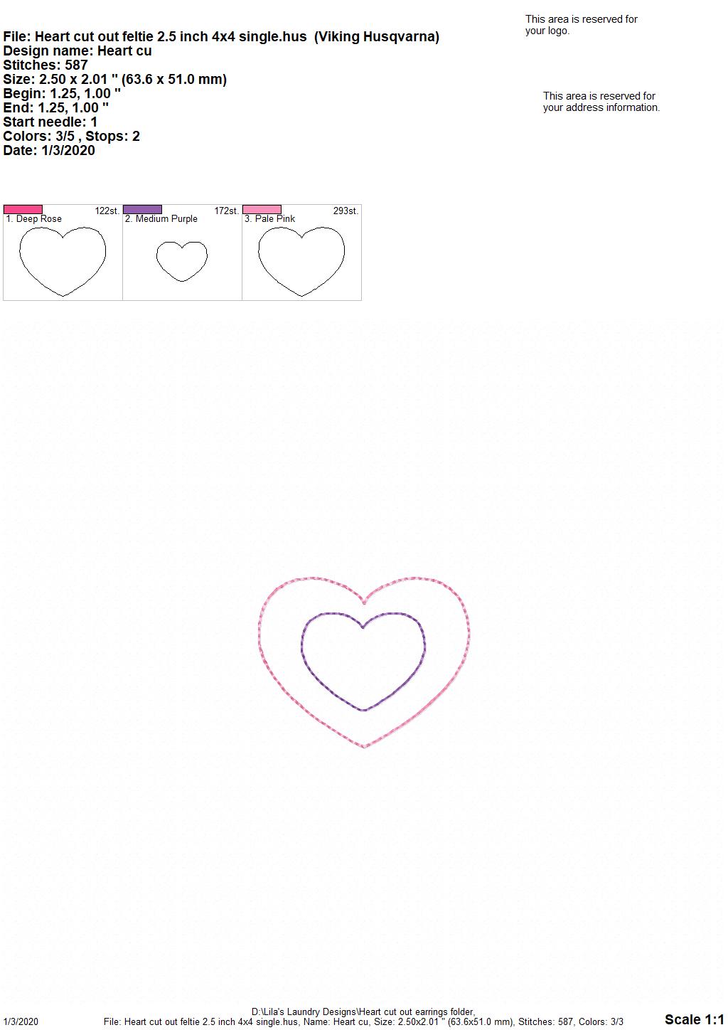 Heart Cut Out Felties - 3 sizes - Digital Embroidery Design