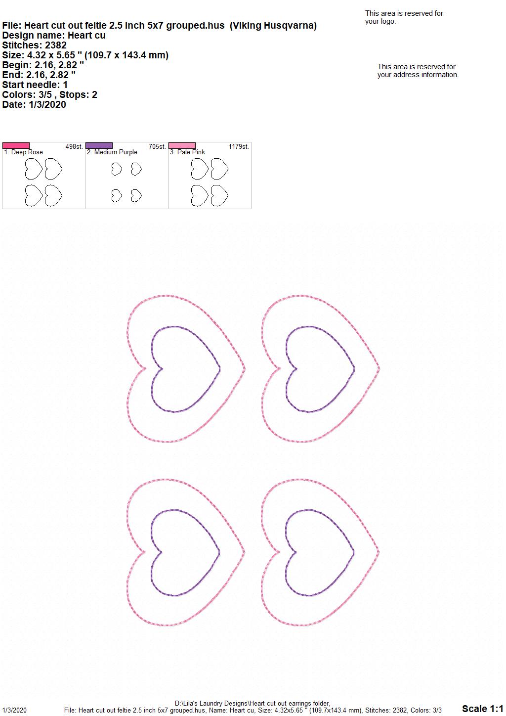 Heart Cut Out Felties - 3 sizes - Digital Embroidery Design