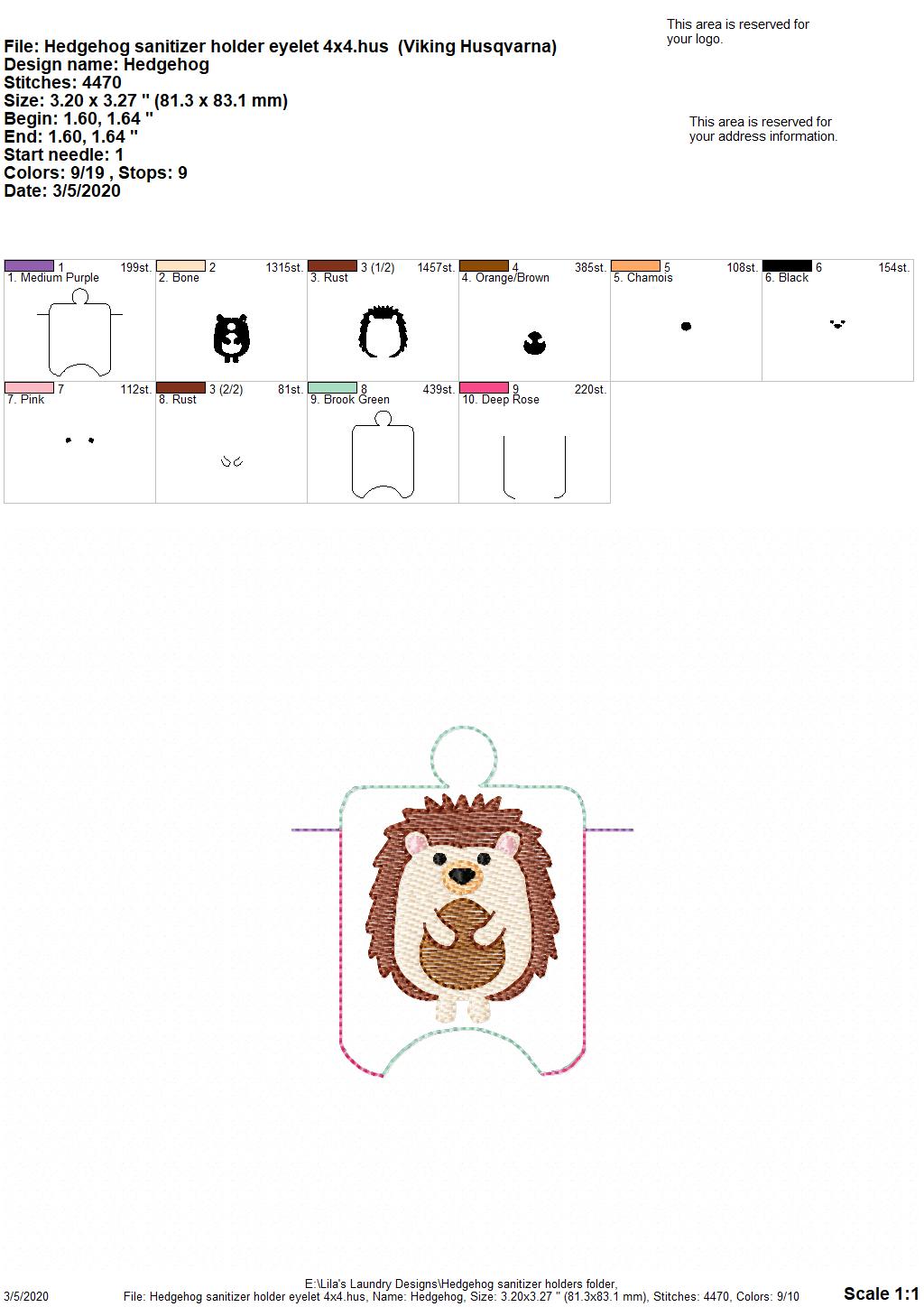 Hedgehog Sanitizer Holders - DIGITAL Embroidery DESIGN