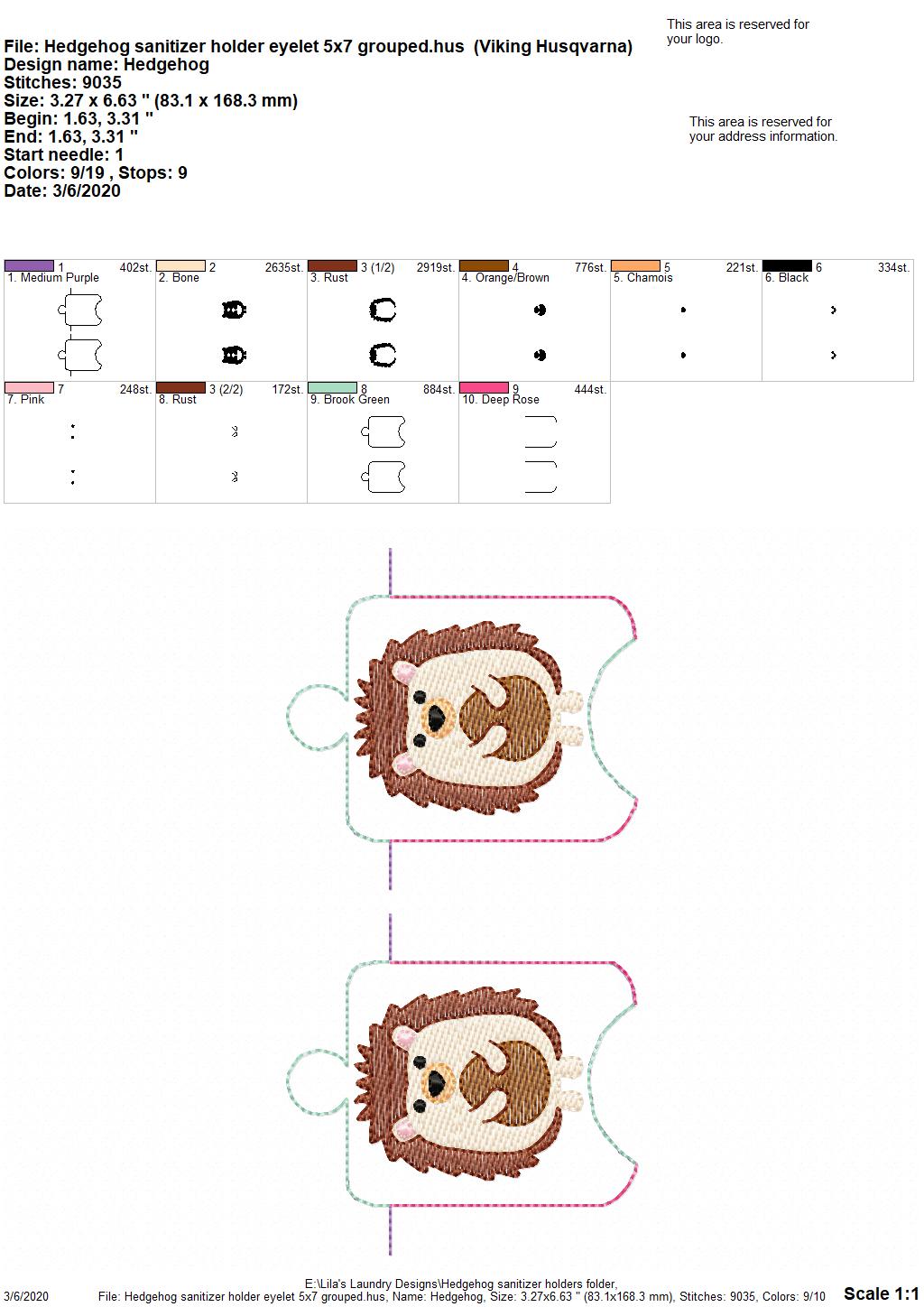 Hedgehog Sanitizer Holders - DIGITAL Embroidery DESIGN