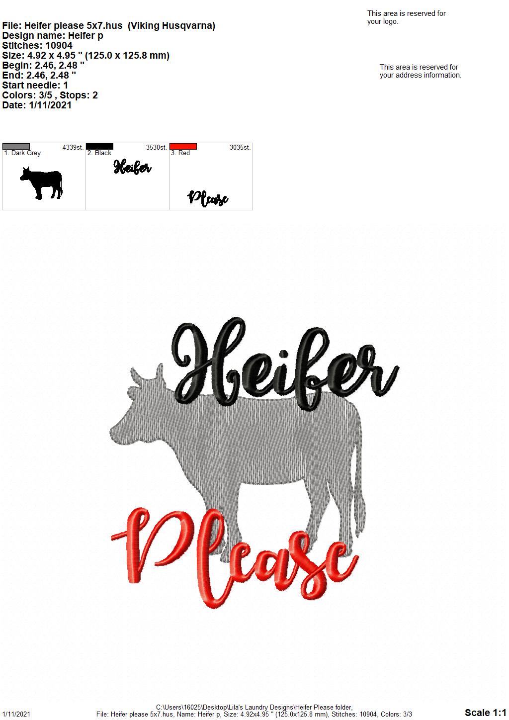 Heifer Please - 2 sizes- Digital Embroidery Design