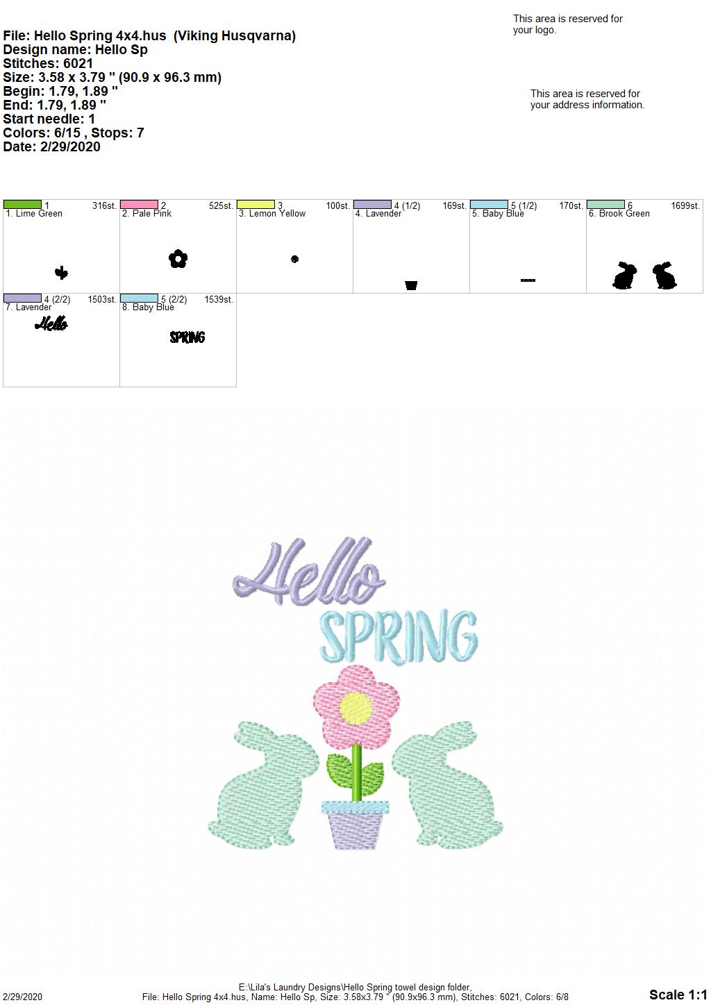 Hello Spring - 3 Sizes - Digital Embroidery Design
