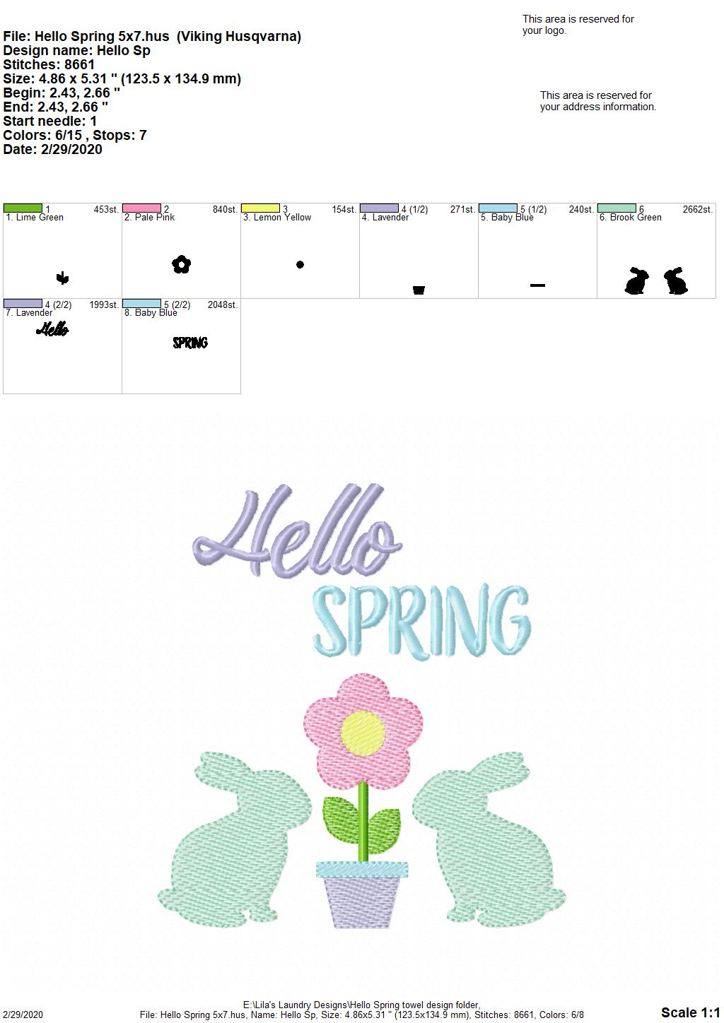 Hello Spring - 3 Sizes - Digital Embroidery Design