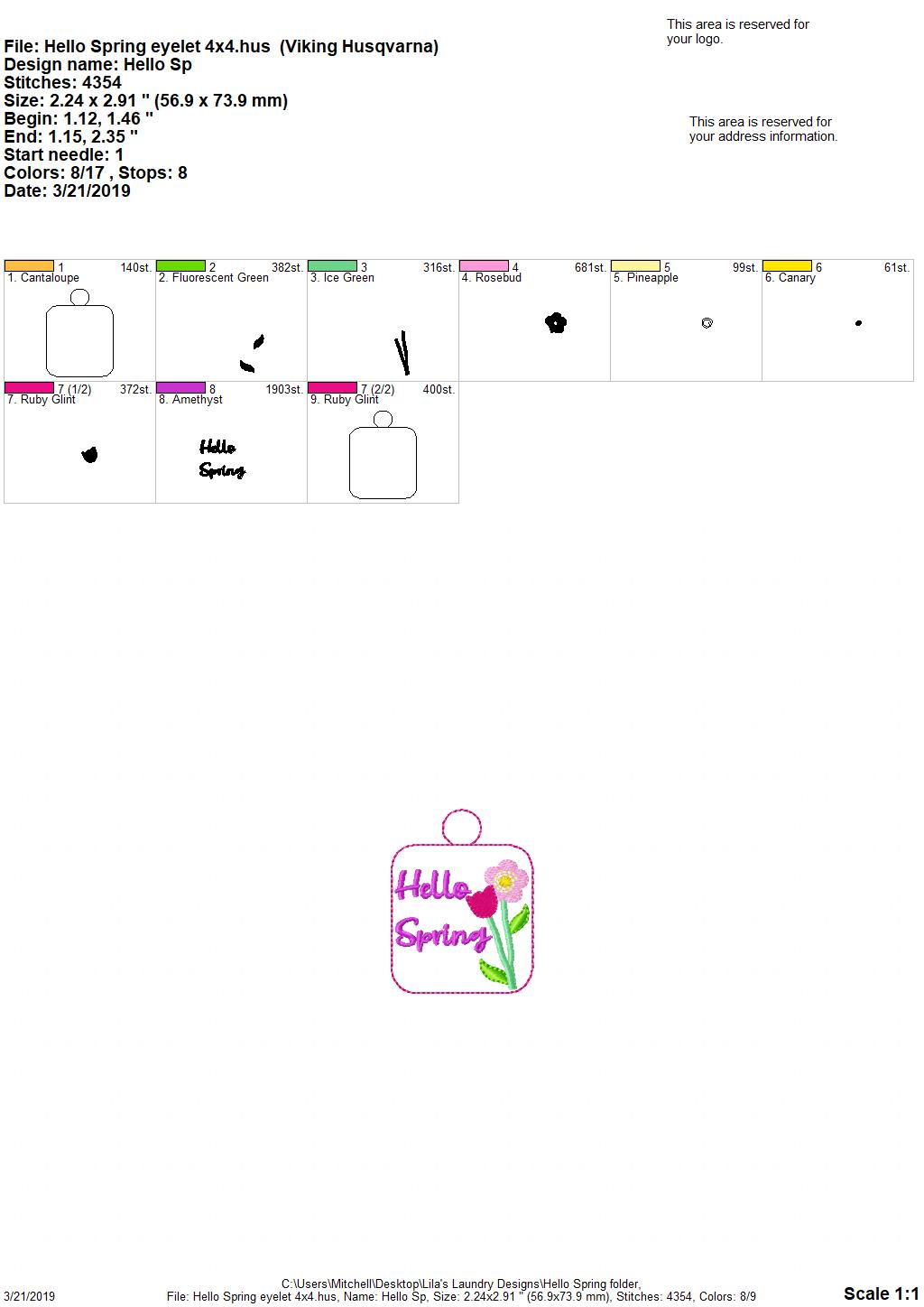 Hello Spring Fobs - Embroidery Design - DIGITAL Embroidery DESIGN