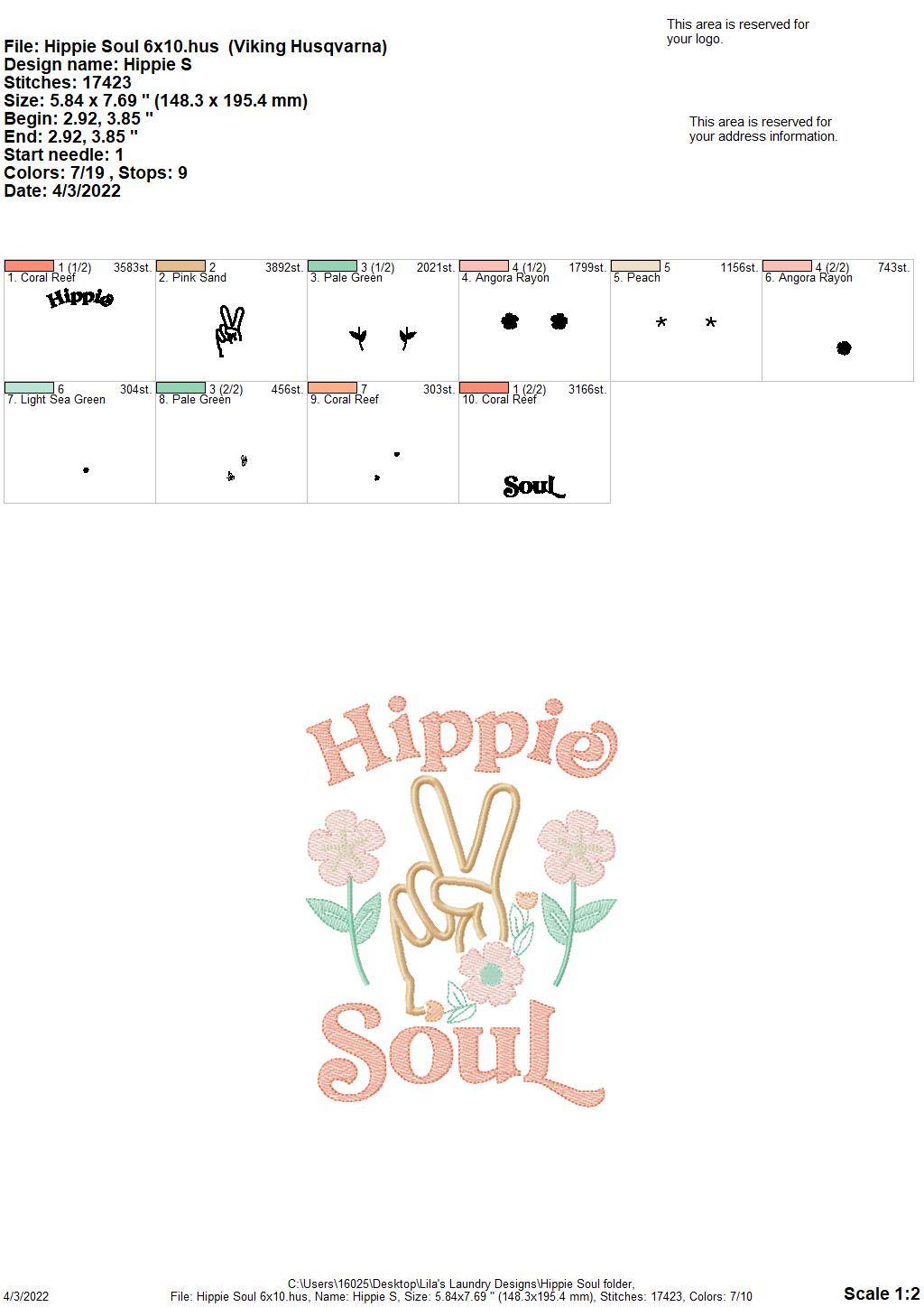 Hippie Soul - 3 sizes- Digital Embroidery Design