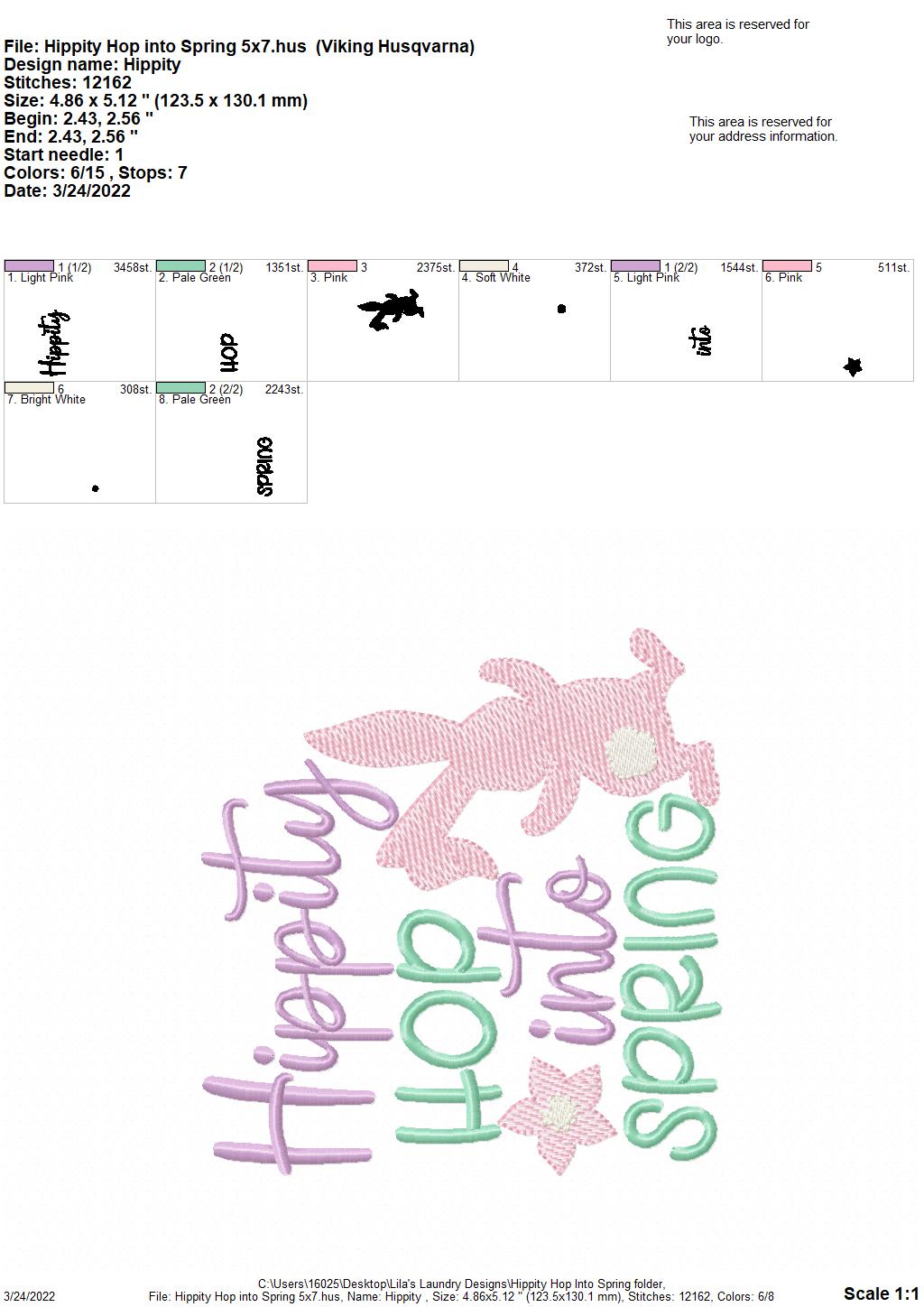 Hippity Hop Into Spring - 3 sizes- Digital Embroidery Design