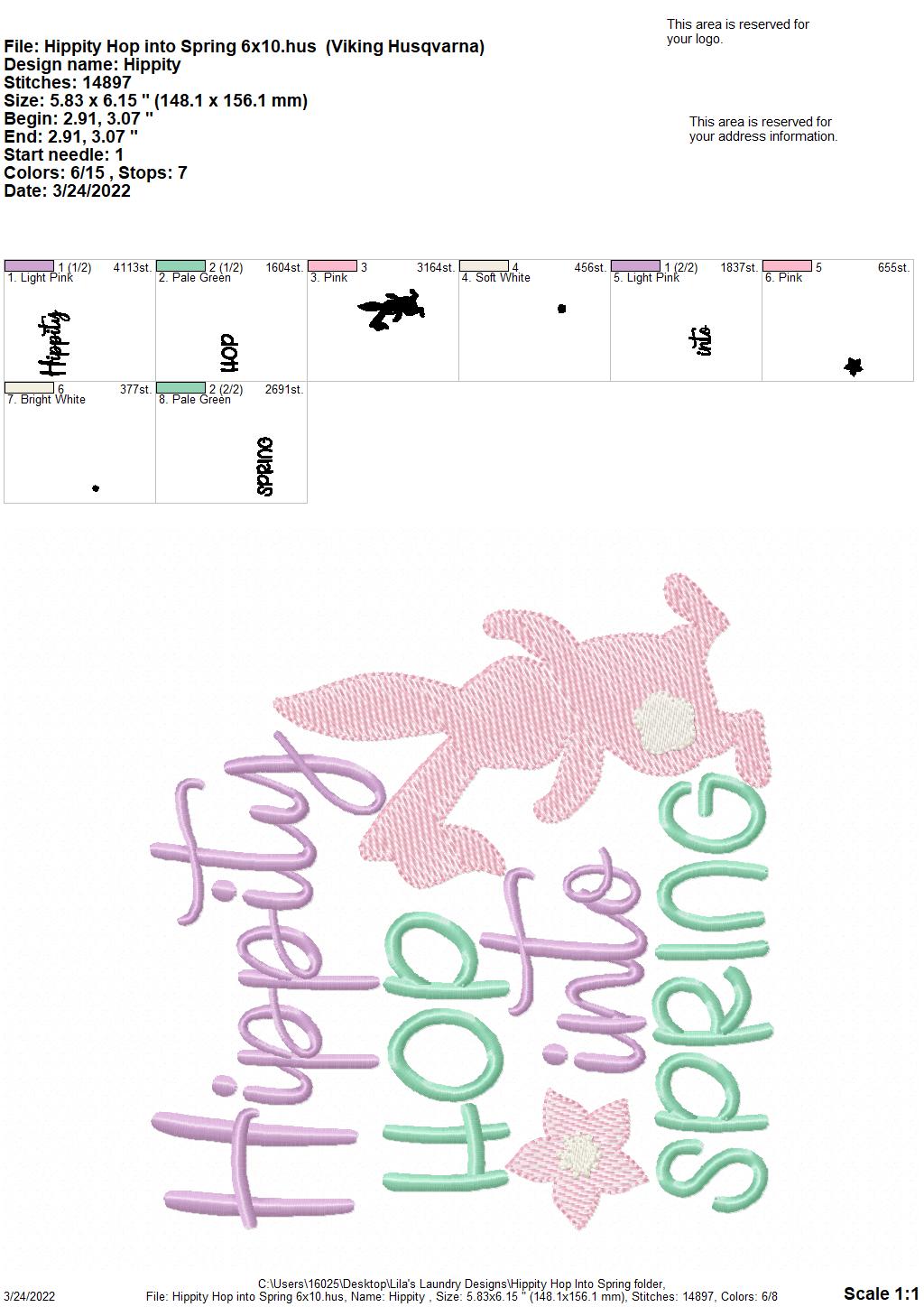 Hippity Hop Into Spring - 3 sizes- Digital Embroidery Design
