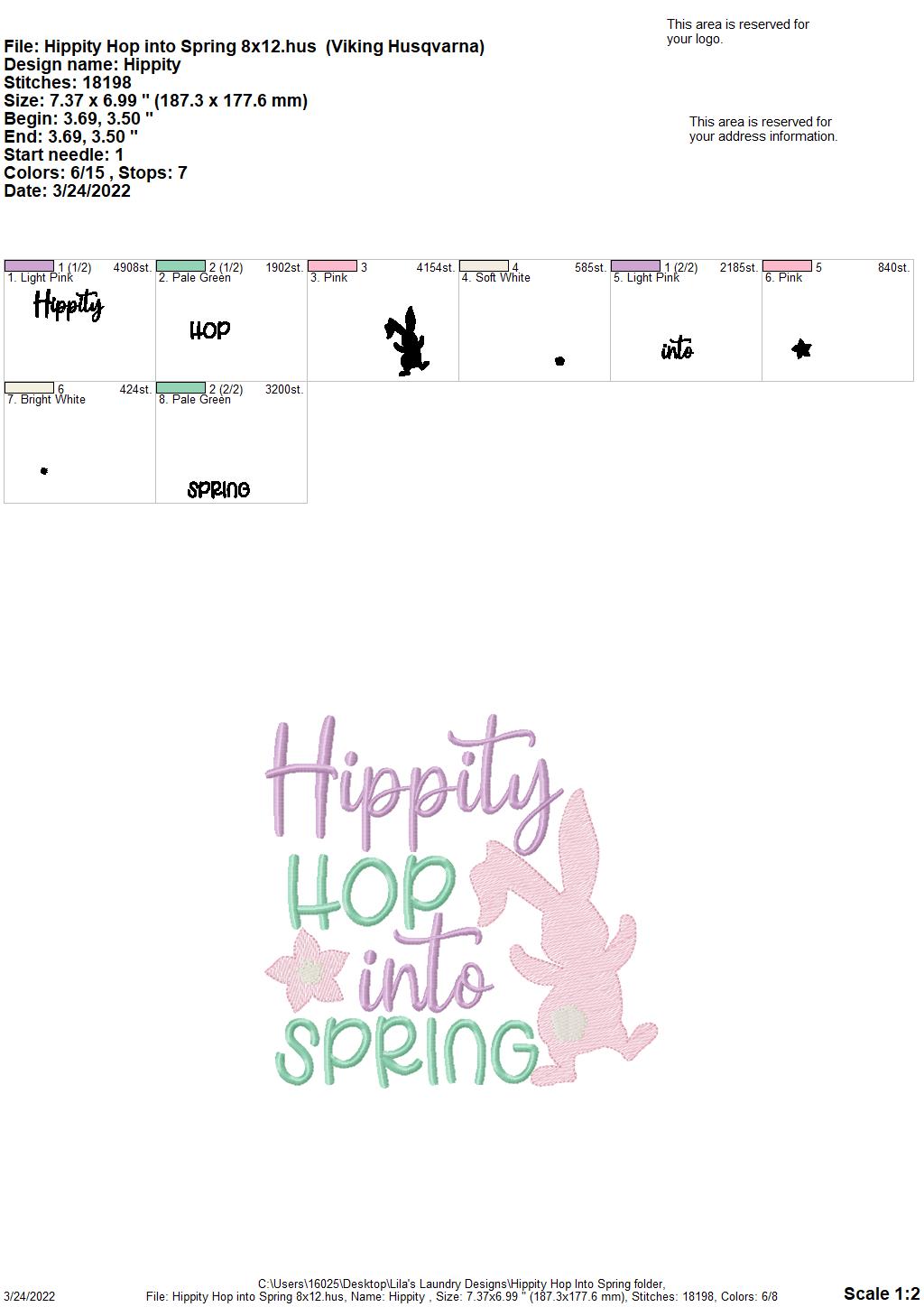 Hippity Hop Into Spring - 3 sizes- Digital Embroidery Design