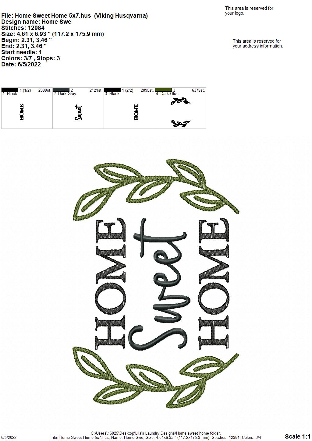 Home Sweet Home - 3 sizes- Digital Embroidery Design