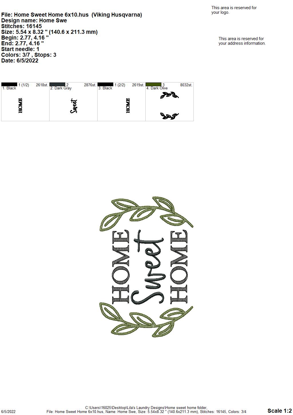 Home Sweet Home - 3 sizes- Digital Embroidery Design