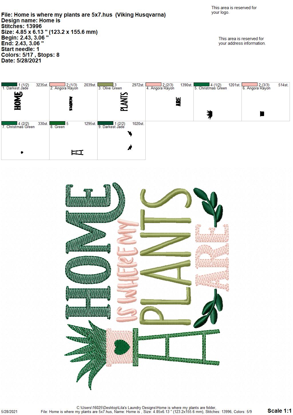 Home is Where My Plants Are - 3 sizes- Digital Embroidery Design