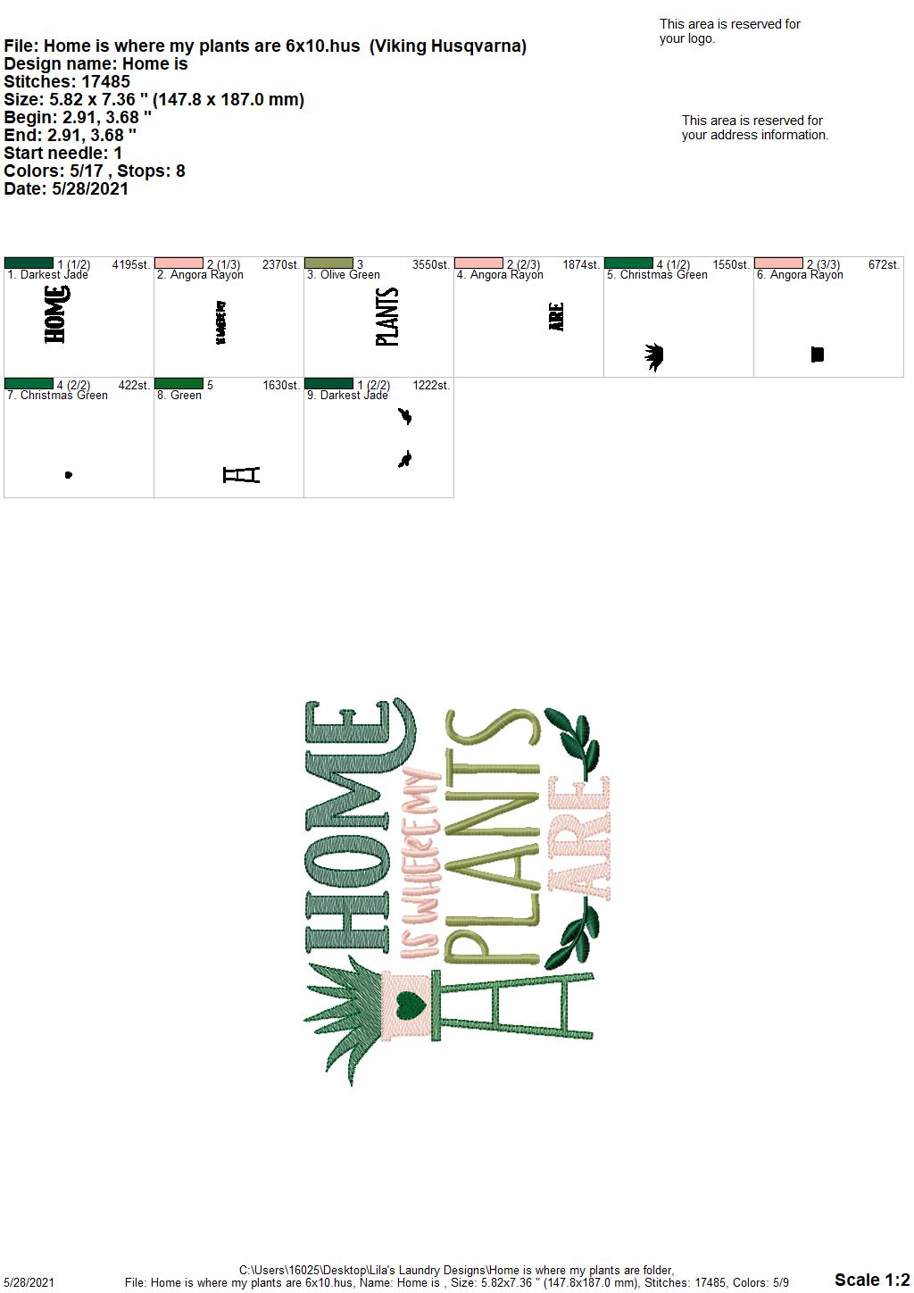Home is Where My Plants Are - 3 sizes- Digital Embroidery Design