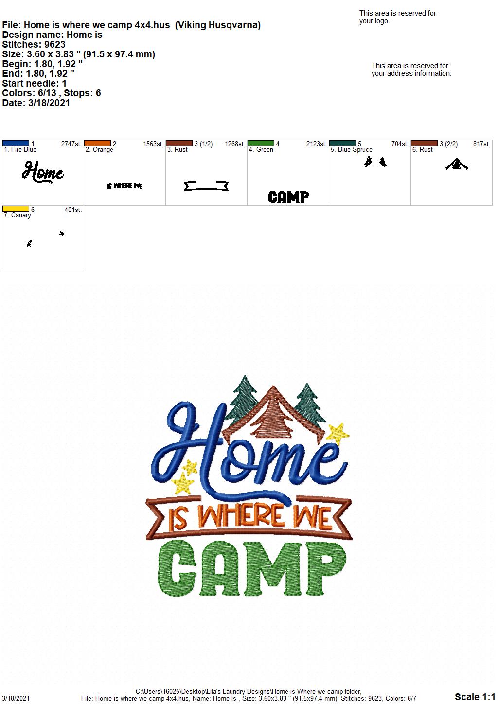 Home is Where we Camp- 3 sizes- Digital Embroidery Design