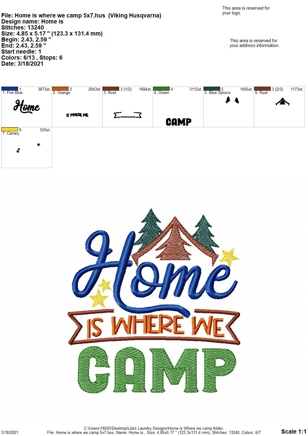 Home is Where we Camp- 3 sizes- Digital Embroidery Design